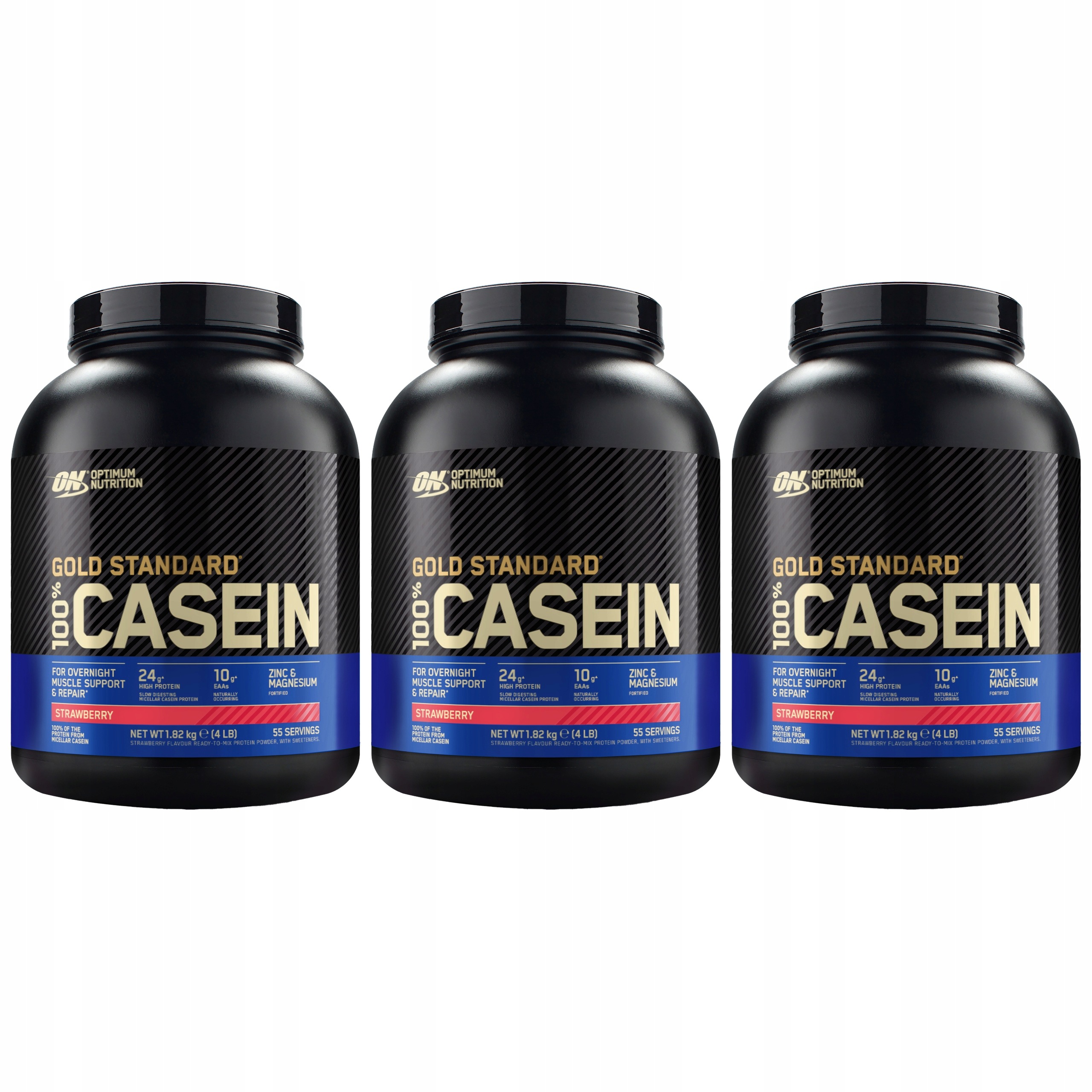 3x Optimum Nutrition Gold Standard Casein 1820g Jahoda Protein na noc