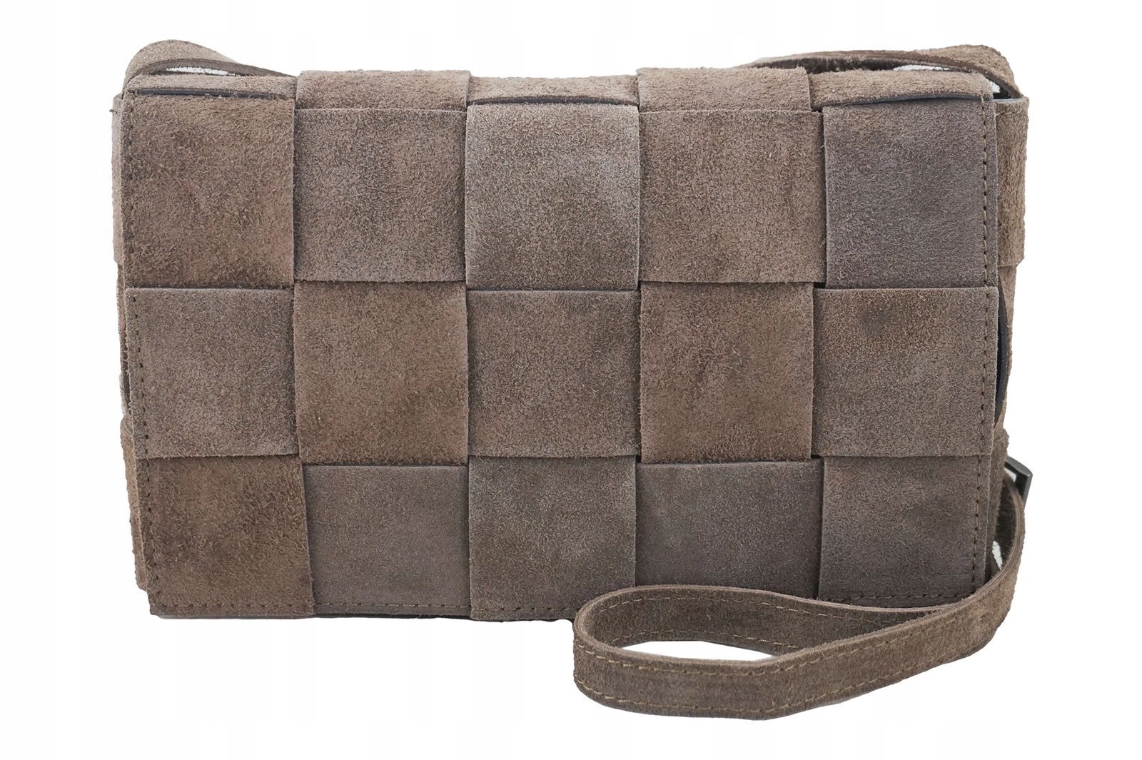 Kabelka přes rameno semišová kožená s kostkovaným vzorem béžová tmavá