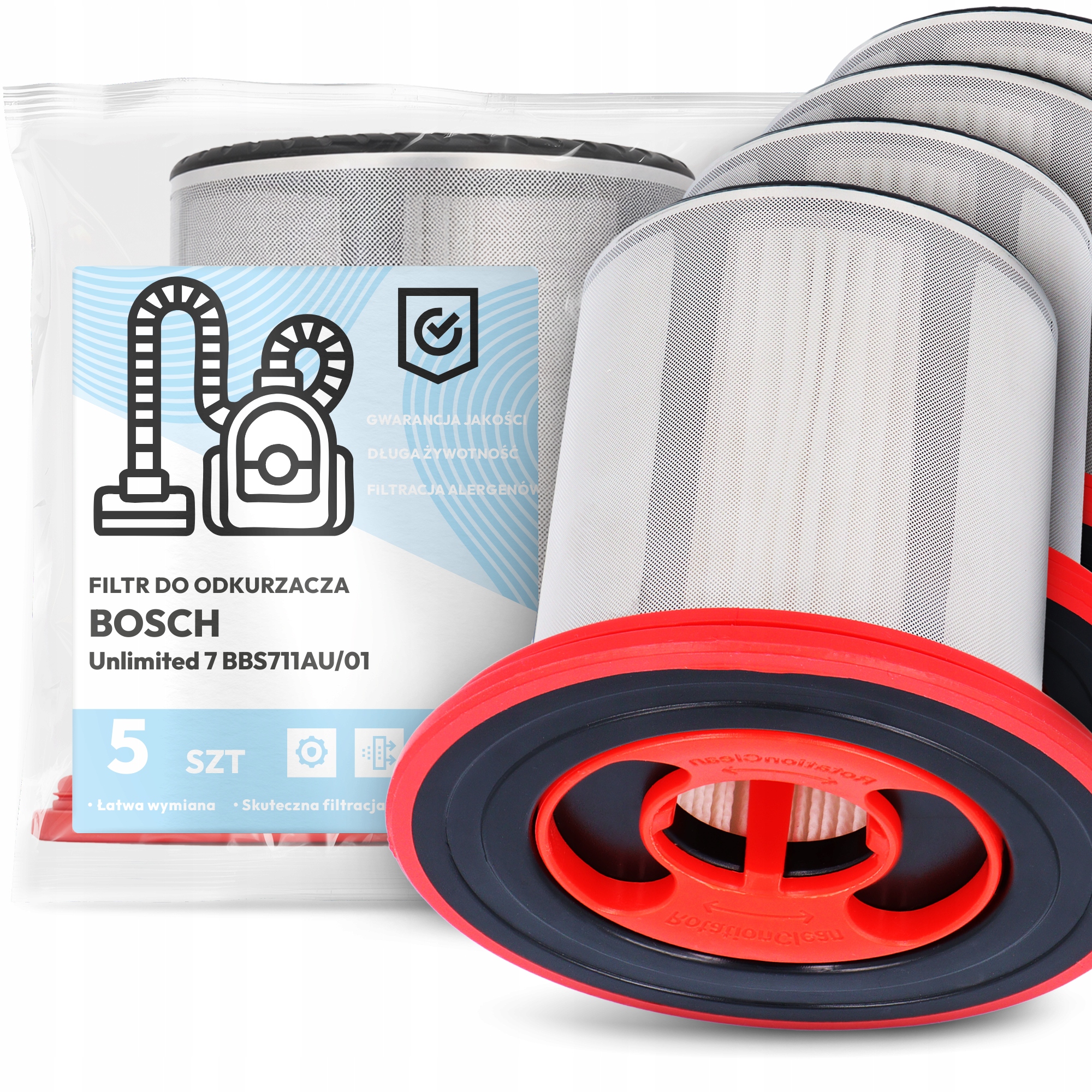 5 x Vzduchový Filtr pro Vysavač Bosch Unlimited 7 BBS711AU/01 Hepa Em-w