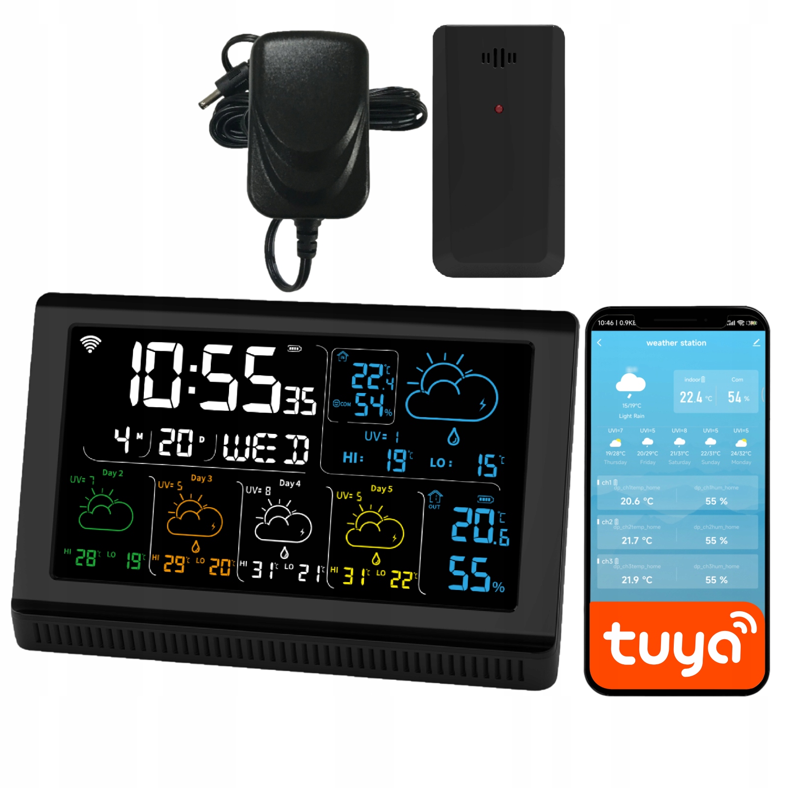 Stacja pogodowa pogody meteo Termometr Higrometr WiFi Aplikacja Tuya Zegar