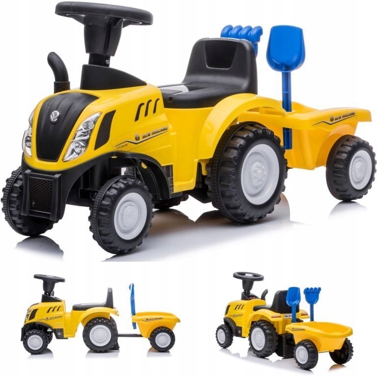 Jeździk dla dziecka Sun Baby pchacz traktor z przyczepą New Holland żółty