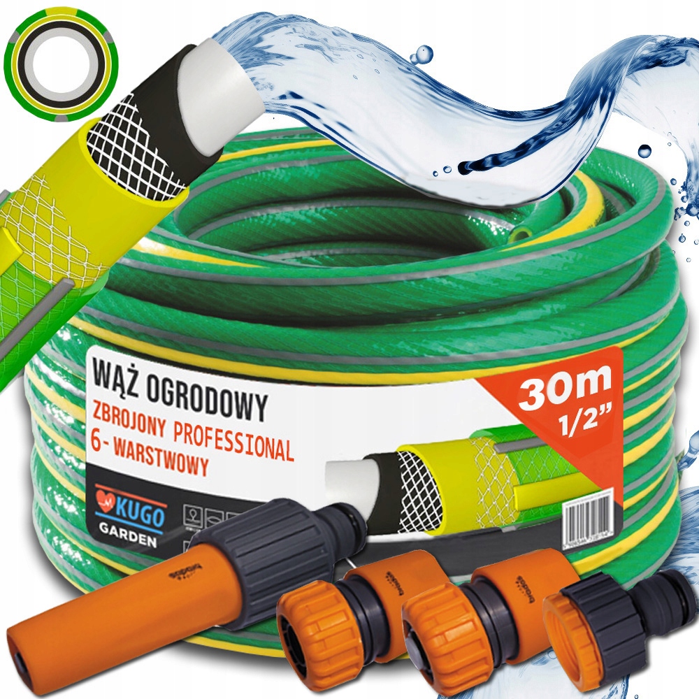 Hadice 1/2" 30 m 6 Vrstev Zavlažovač Spojky Sada Bradas 36 bar