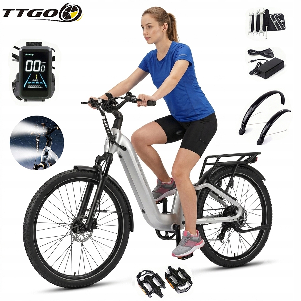 Mocny Rower Elektryczny Miejski Ttgo E-suvo 250W 48V 15Ah 25KM/H 120KM 27,5