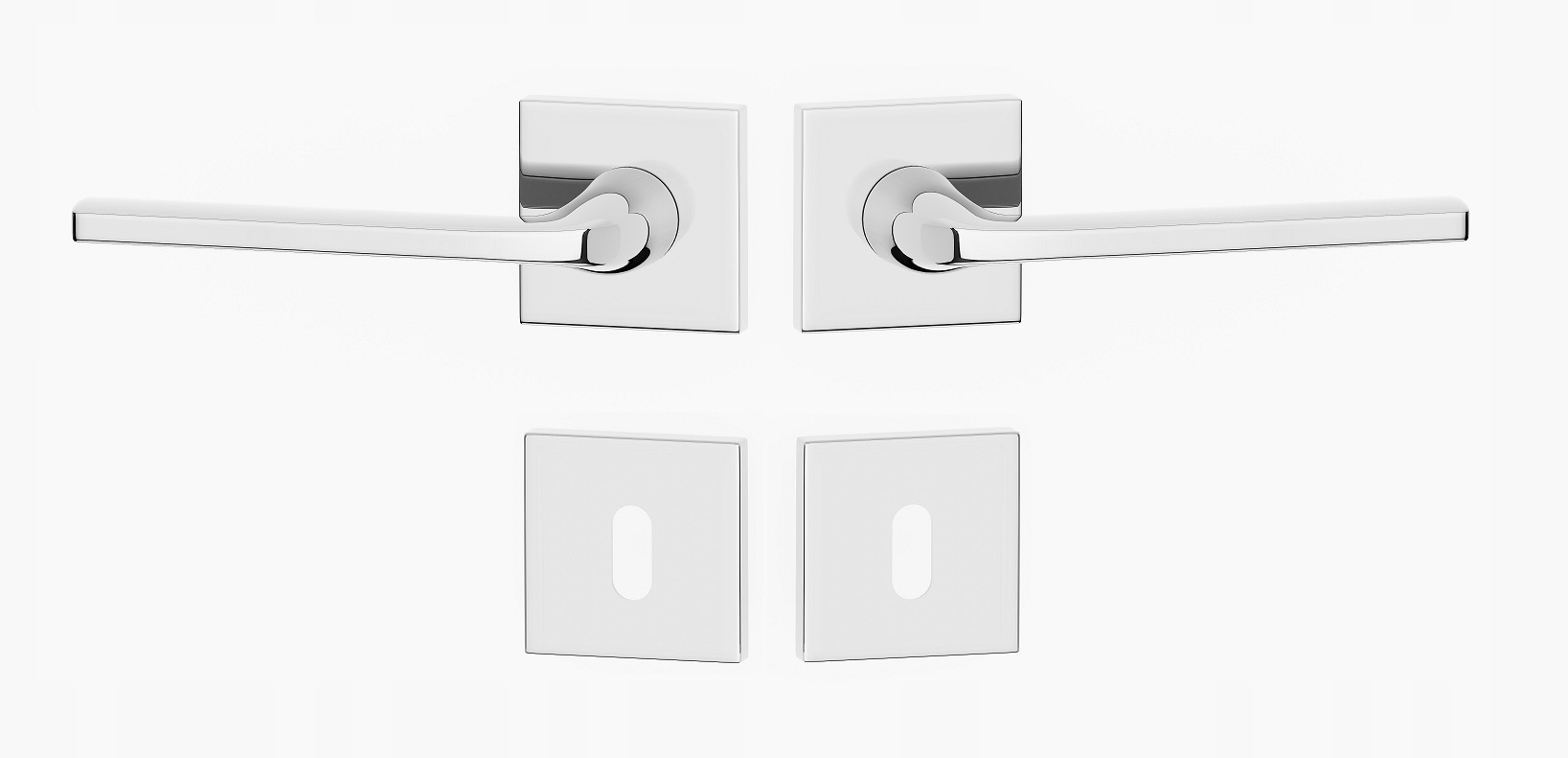 Klika na dveře komplet rozety klíč štítek Scandi slin čtvercová chrom