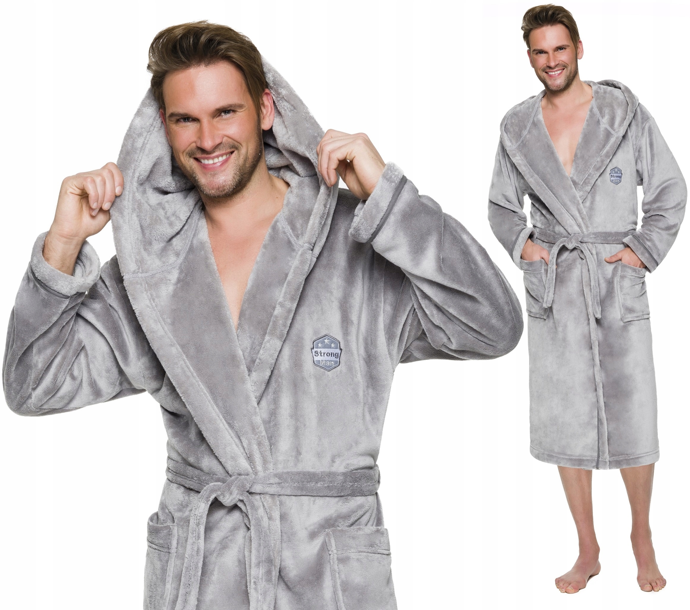 ALEX DŁUGI CIEPŁY SZLAFROK MĘSKI Z KAPTUREM M