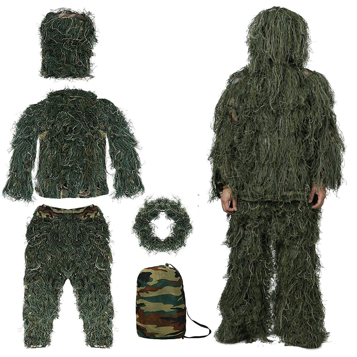 Maskovací Kamuflážní Oblek Maskáčový Ghilie Set Woodland 5V1