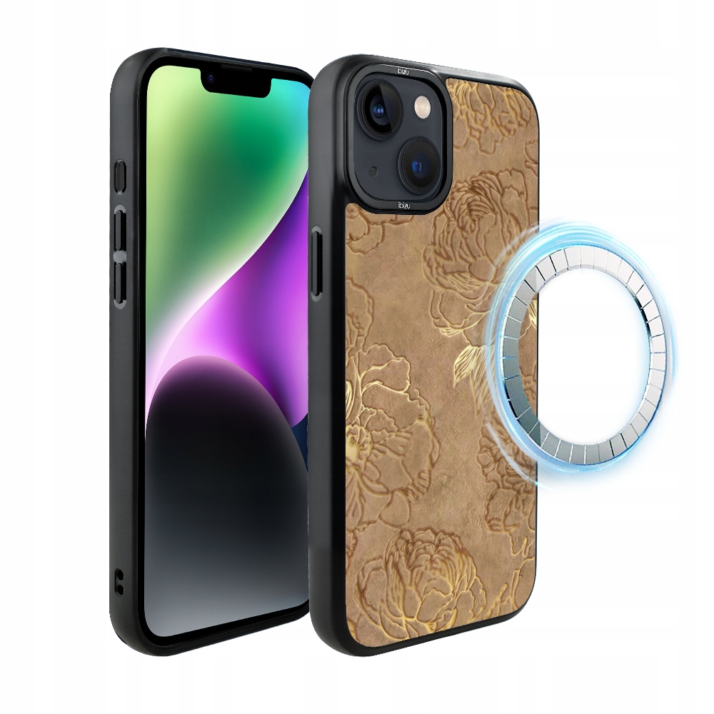 Pouzdro pro iPhone 14 Plus Ibizu DropGuard Matt s MagSafe, zlaté pivoňky