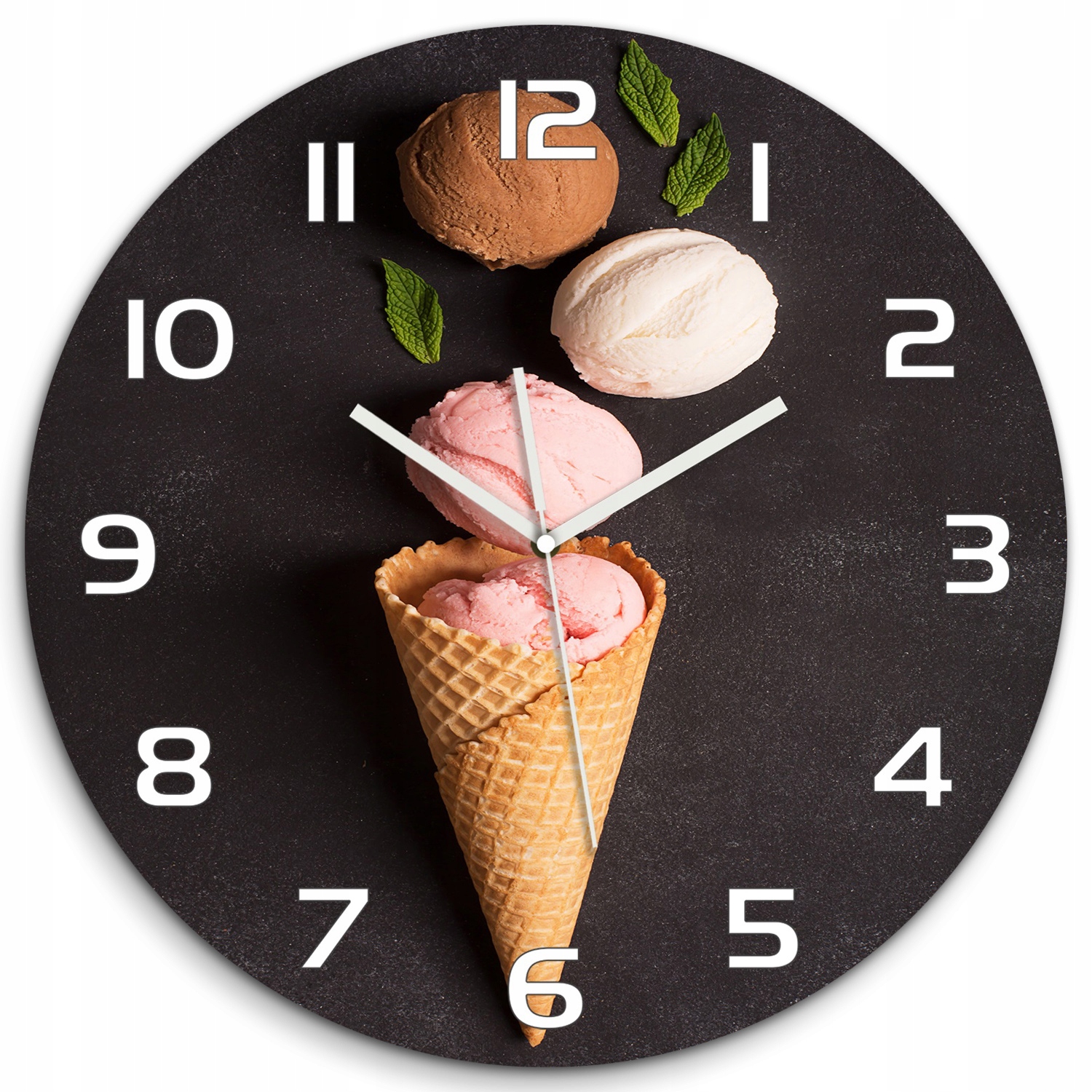 

Duży zegar ze szkła hartowanego Lody w waflu fi 60