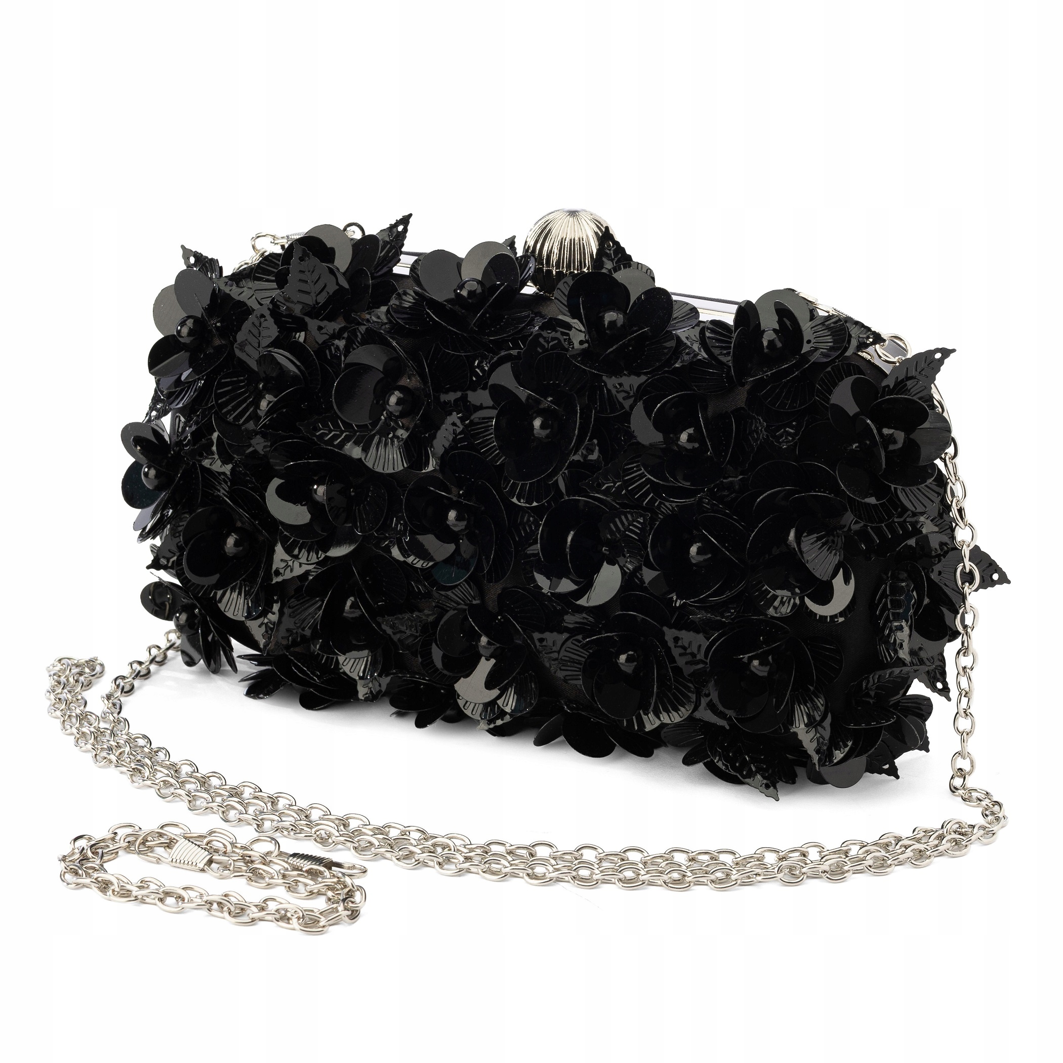 Dámská černá elegantní večerní kabelka s řetízkem