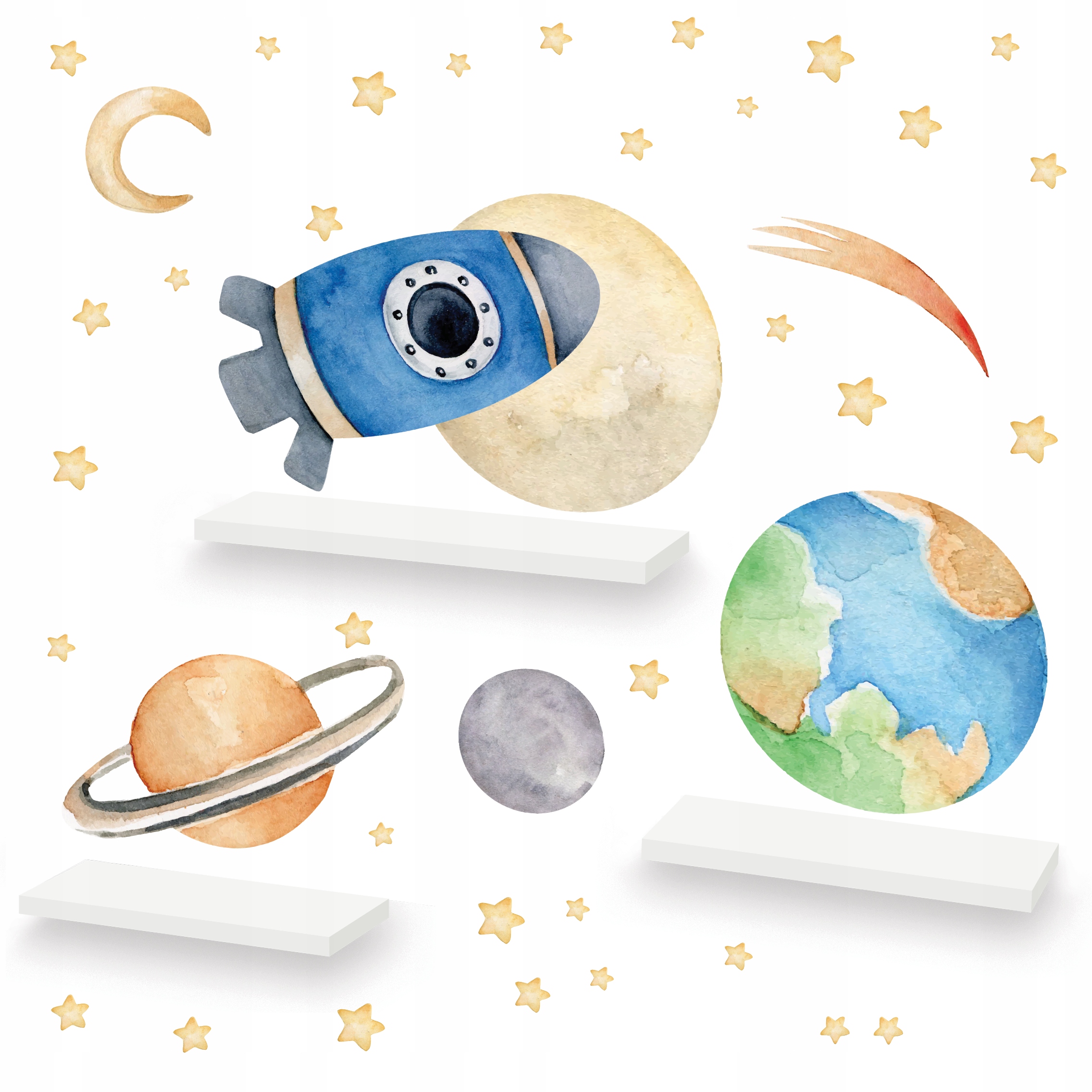 ZESTAW 3X PÓŁKA PÓŁKI KOSMOS PLANETY + NAKLEJKI I