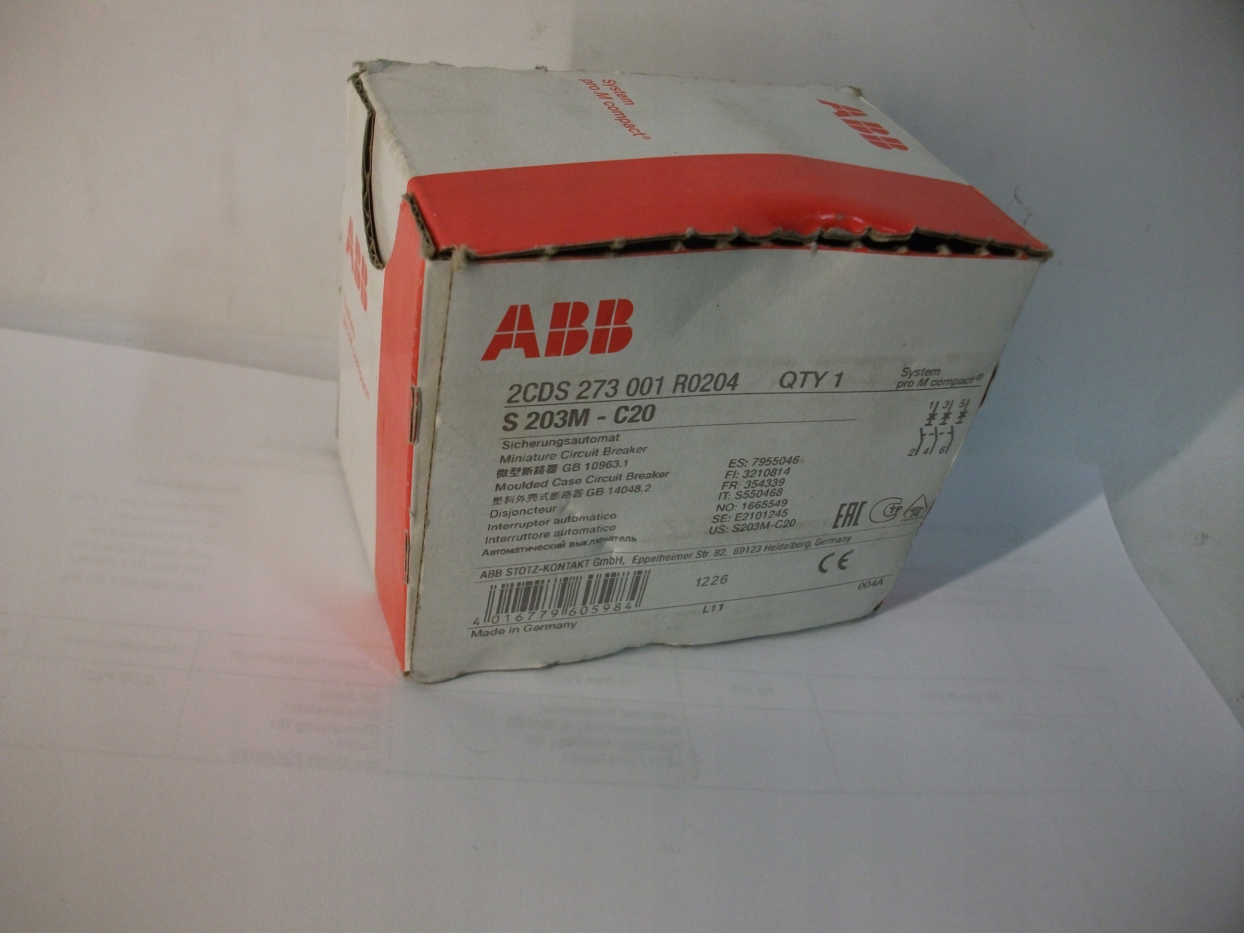 Nadproudový spínač Abb S203M-C20 2CDS273001R0204 3P C 20A Ac 10 kA