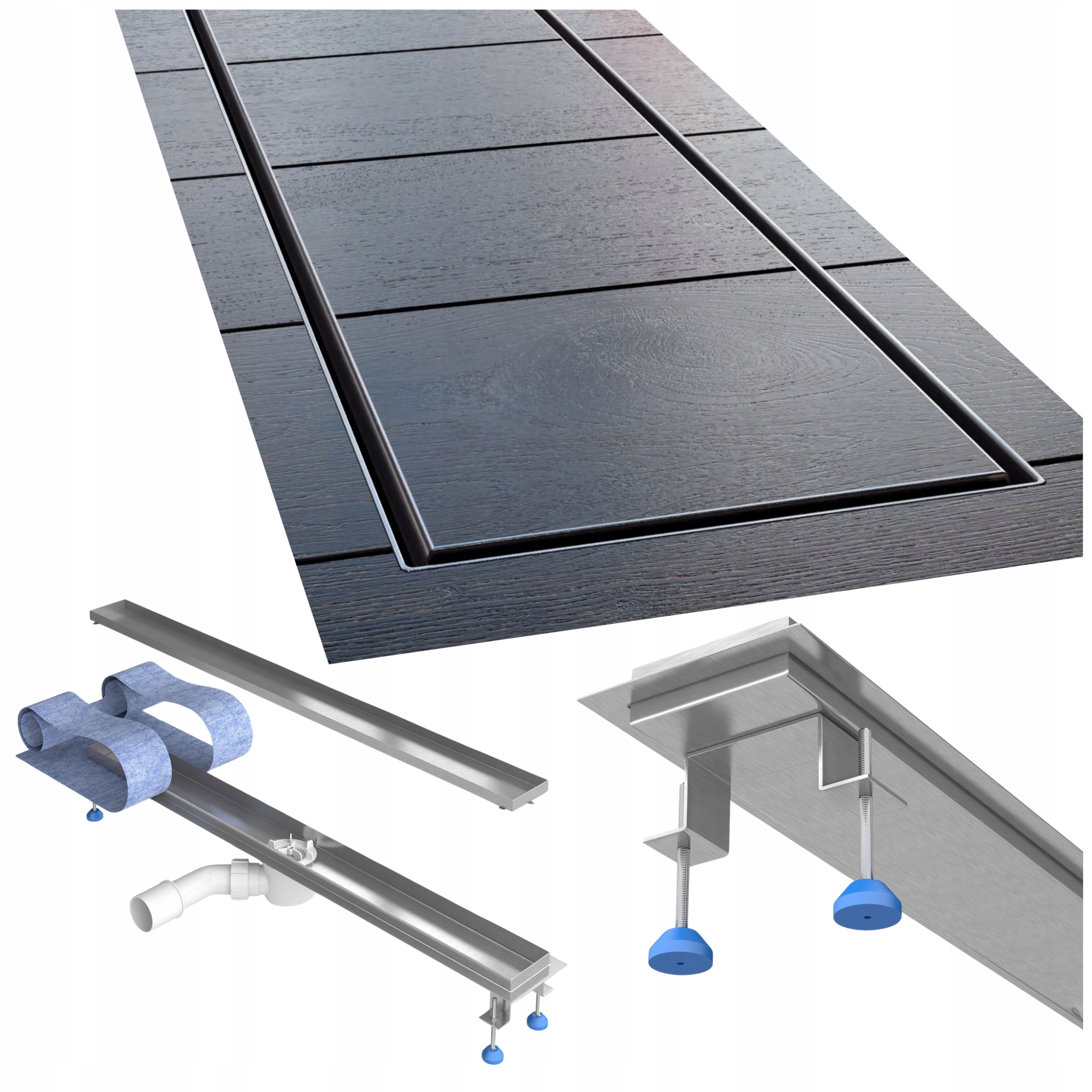 Lineárny odtok 100 cm pod oceľovú dosku, kompletná sada Waterway