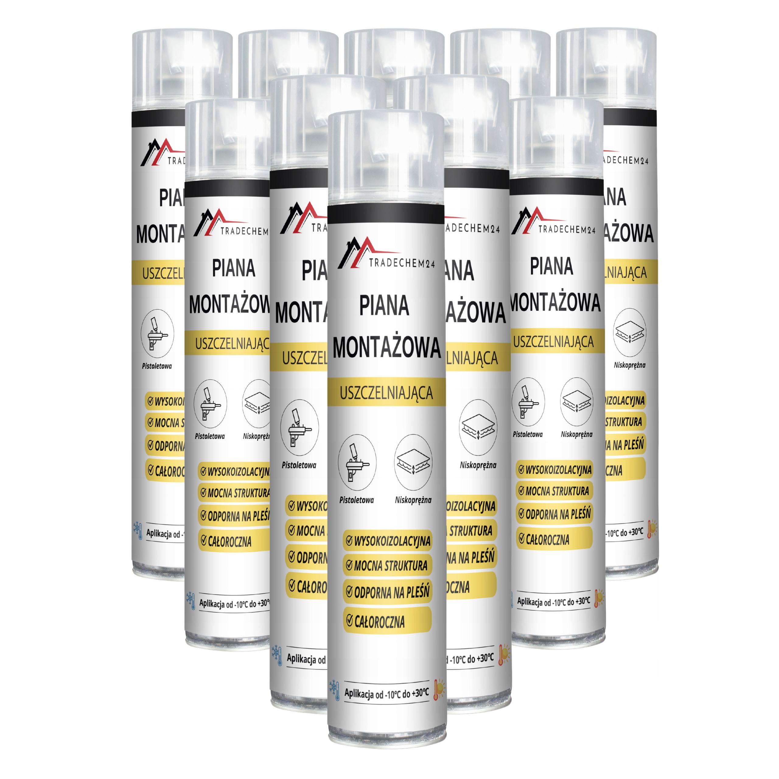 10 x Montážní Pistolová Pěna Nízkotlaká Celoroční Rychleschnoucí Pěna