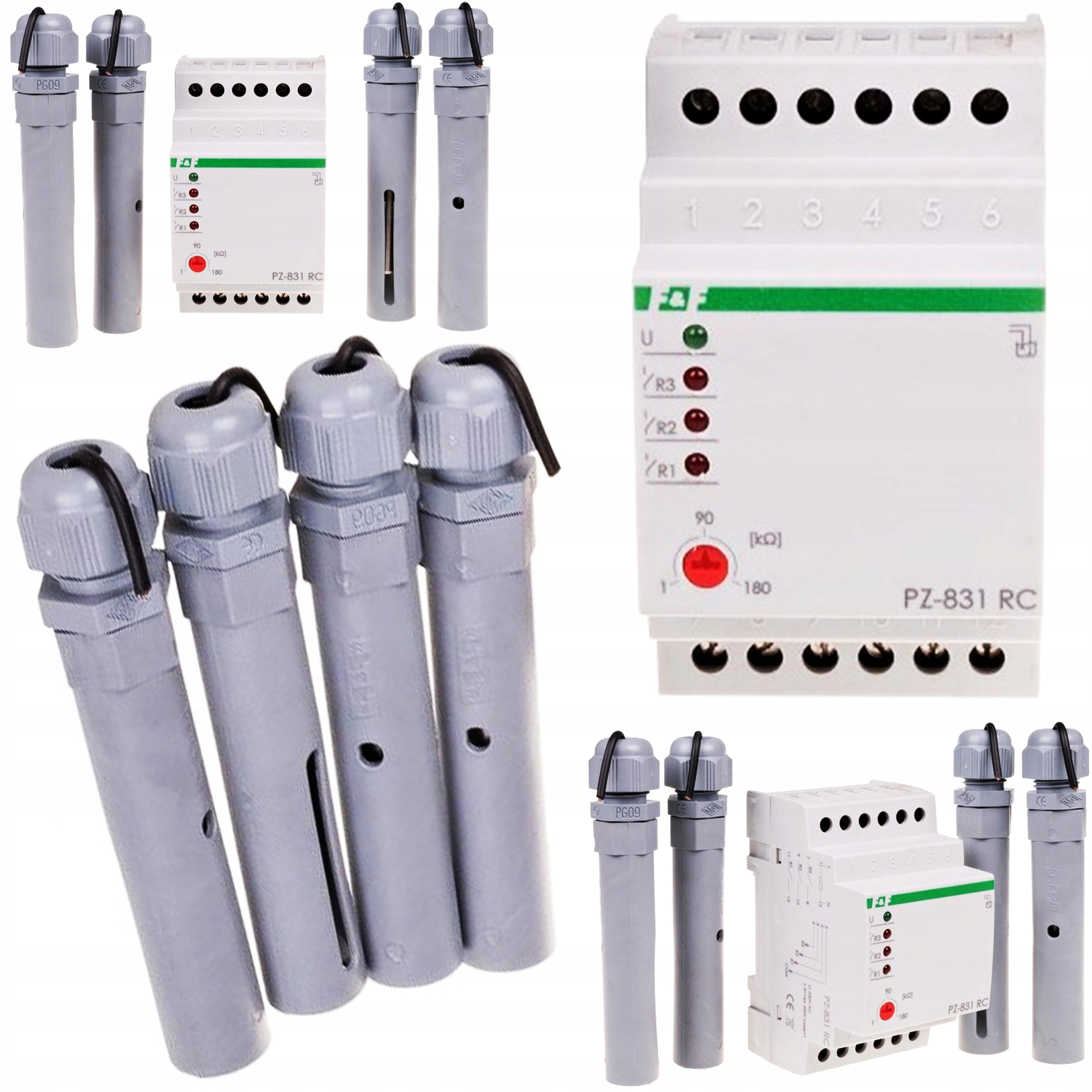 Relé na kontrolu hladiny kvapaliny Trojstátové 8A 3Z 1-180kOhm 4xSONDA F&f