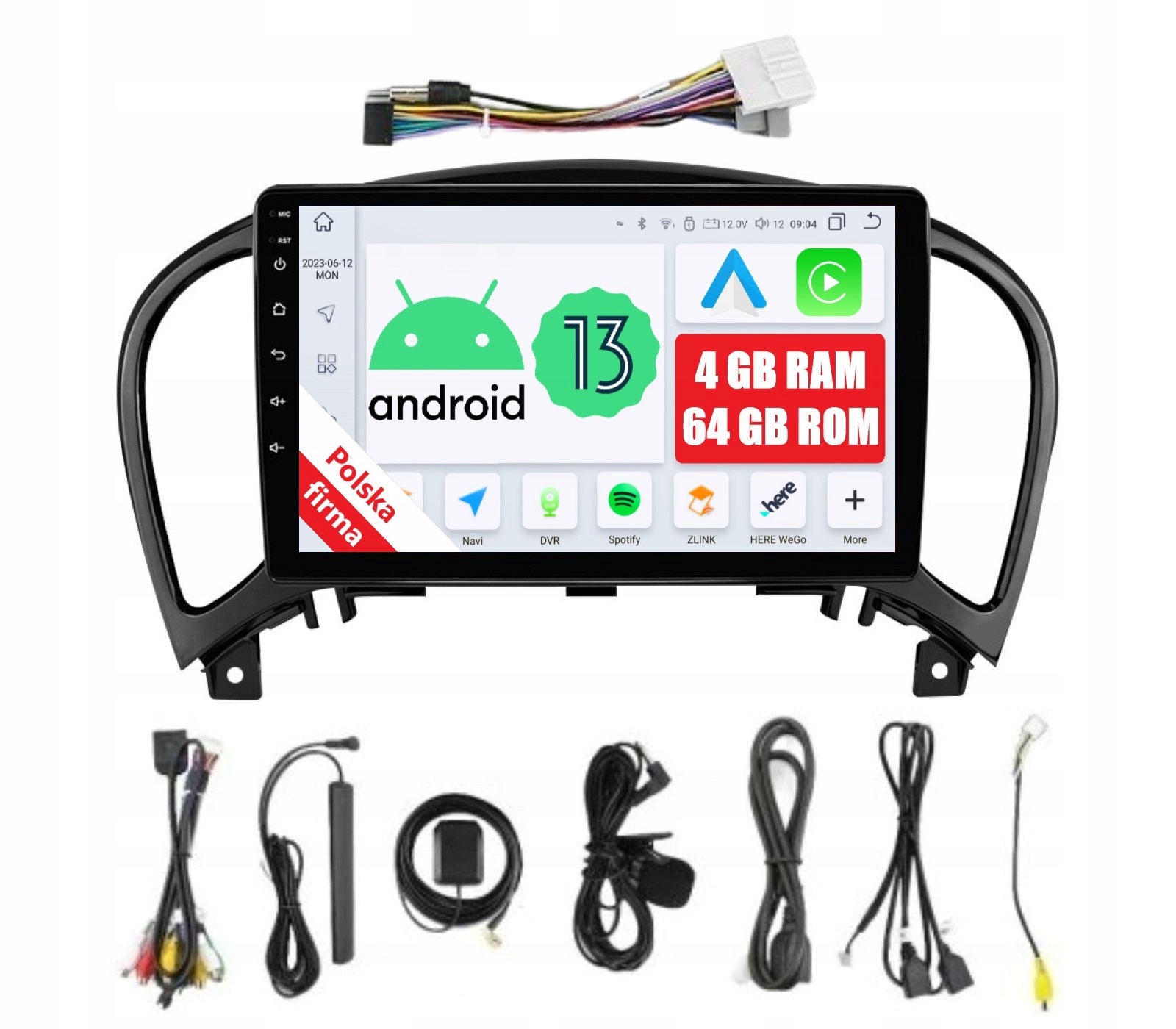 Nawigacja Radio 2DIN Android Nissan Juke 1 I 4/64 Gb Dsp Carplay Lte