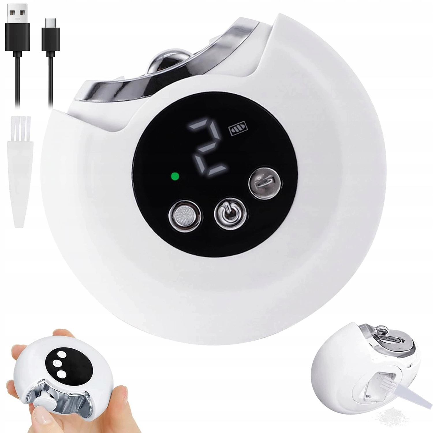 Automatický Zastřihovač Nehtů 3V1 Led 3 Rychlosti Usb Tichý Přenosný