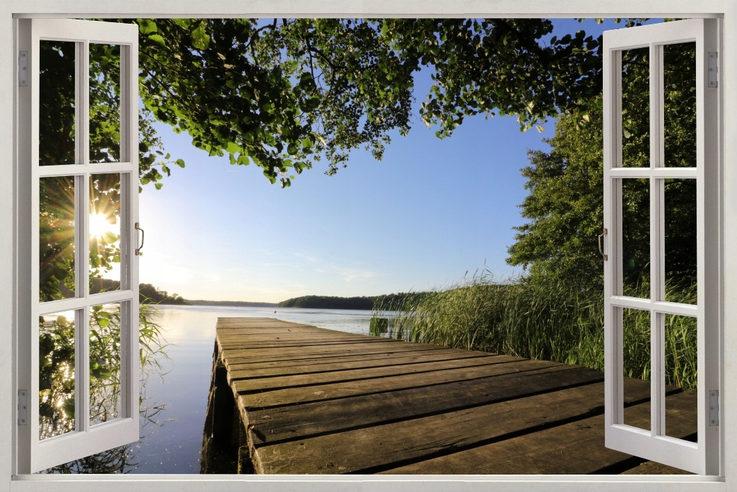 

Obraz na płotnie okno jezioro pomost 100x70