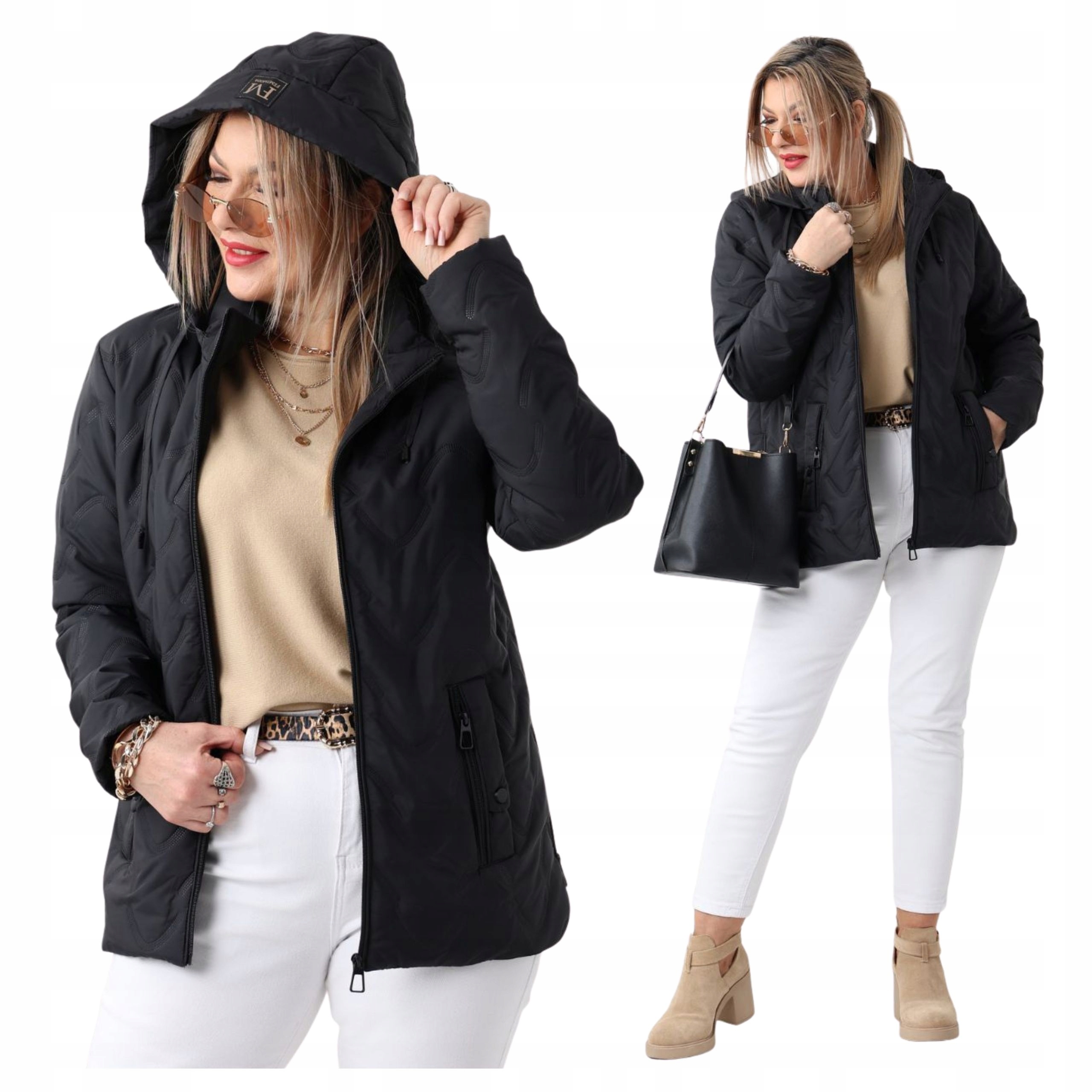 Kurtka Pikowana Damska Lekka Przejściowa Z Kapturem Duże Rozmiary