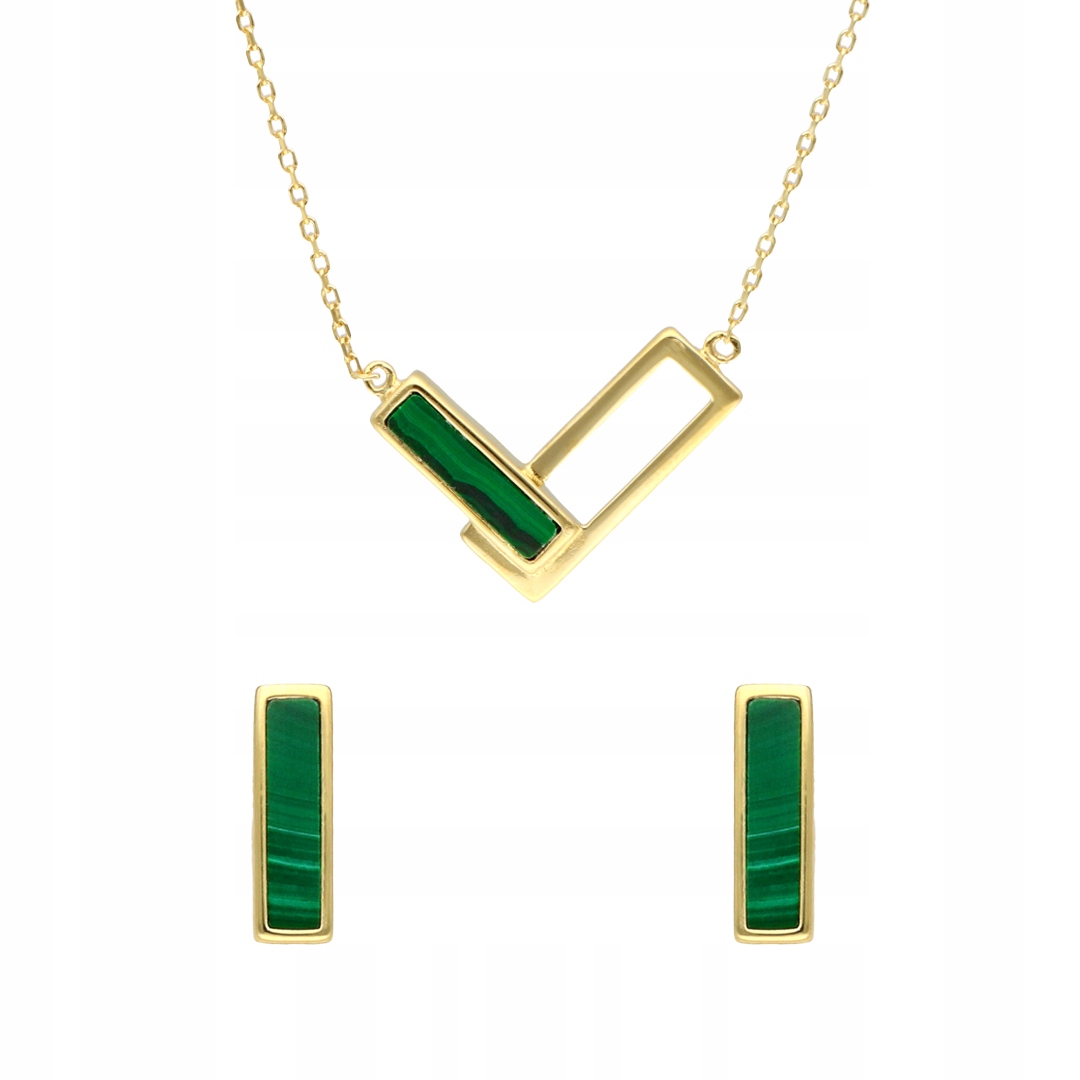 Komplet s malachitem a stříbro pozlaceným