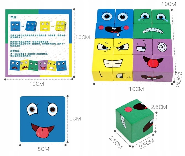 GRA KLOCKI ZMIENIAJĄCA TWARZ ZABAWA EMOCJE KARTY Marka iWood