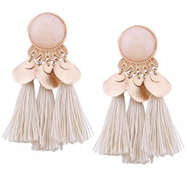 

Kolczyki kremowe złote wiszące frędzle chwost