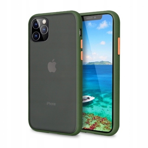 Etui Bumper iPhone 11 Pro Max Zielone Matowe z Pomarańczowymi Wstawkami