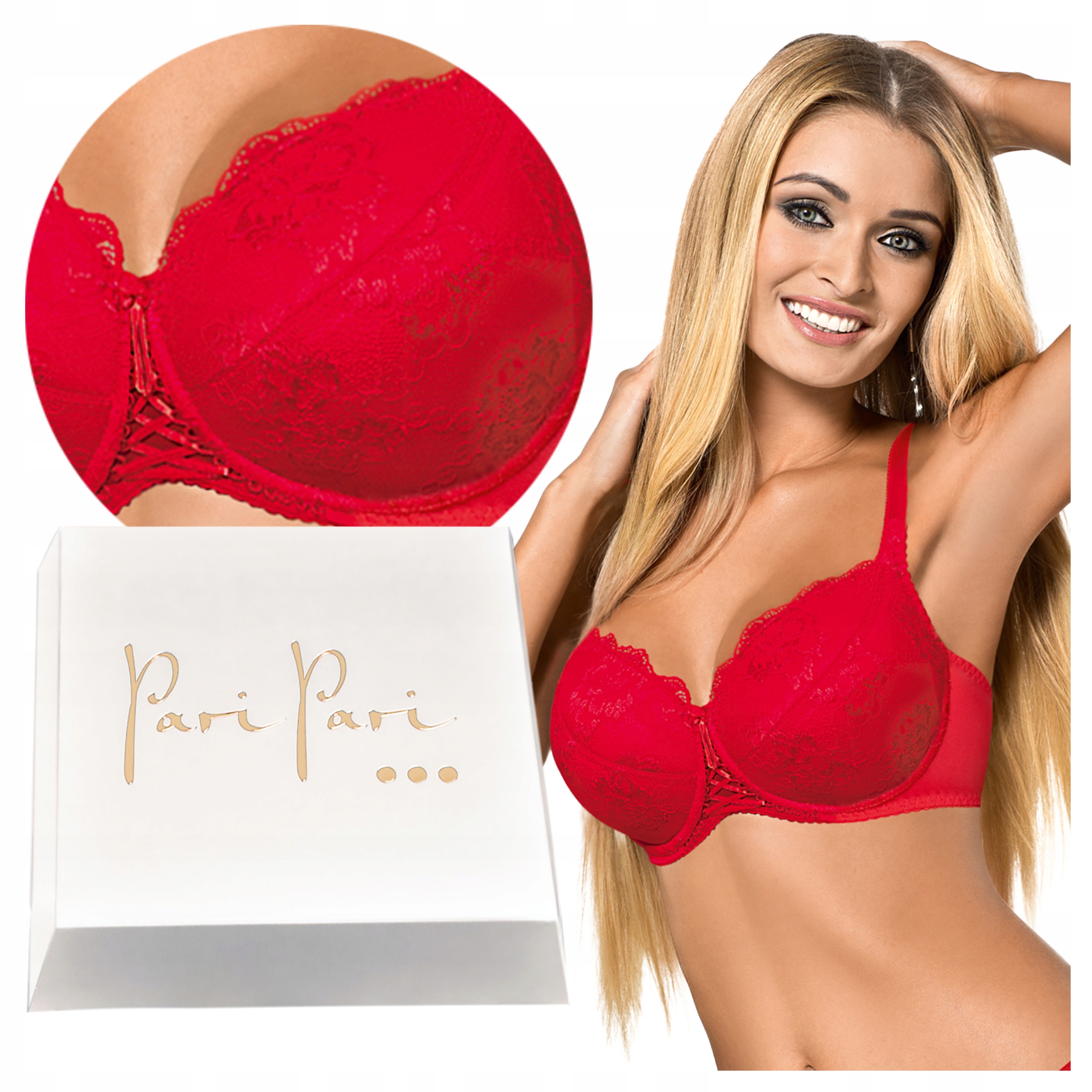 Push-Up podprsenka Zvětšovací krajková nastavitelná Cleo II červená 100B