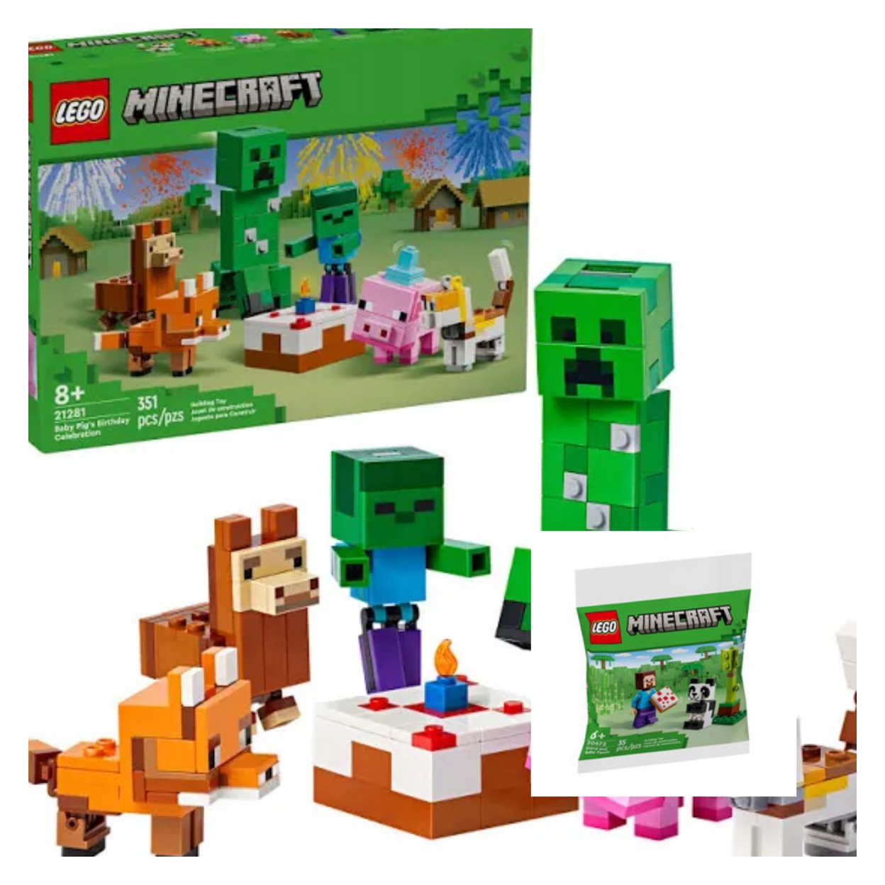 21281 LEGO MINECRAFT-URODZINY PROSIACZKA+LEGO MINECRAFT 30672 STEVE i PANDA