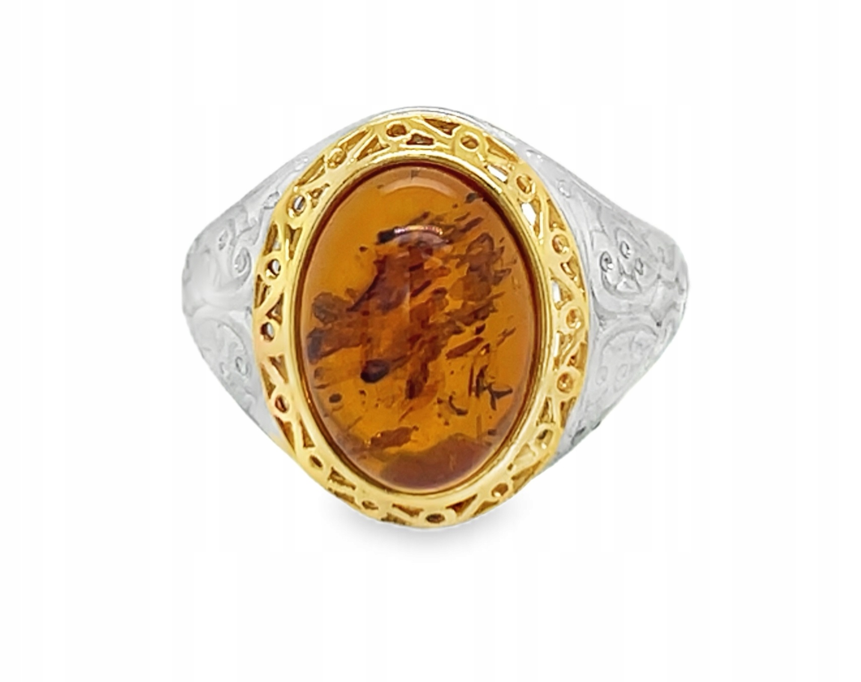 Sygnet Pánský Prsten S Jantarem Stříbro Pozlacený Velikost 25 Film