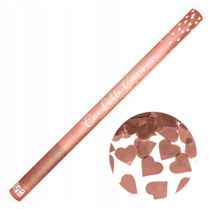 Tuba strzelająca konfetti serca różowe złoto 60 cm