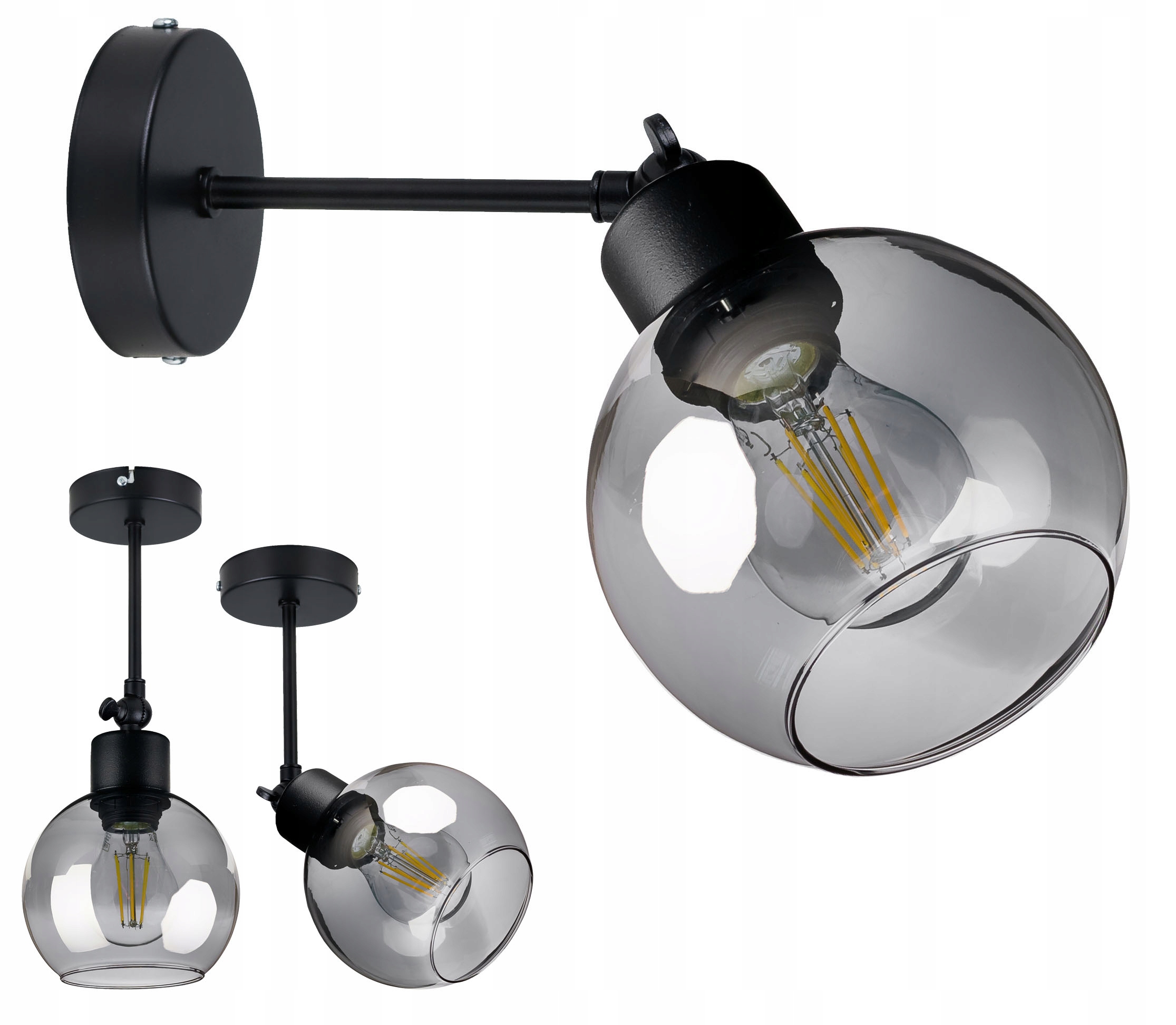 

Lampa Kinkiet Ścienny regulowany Loft szklany Kula