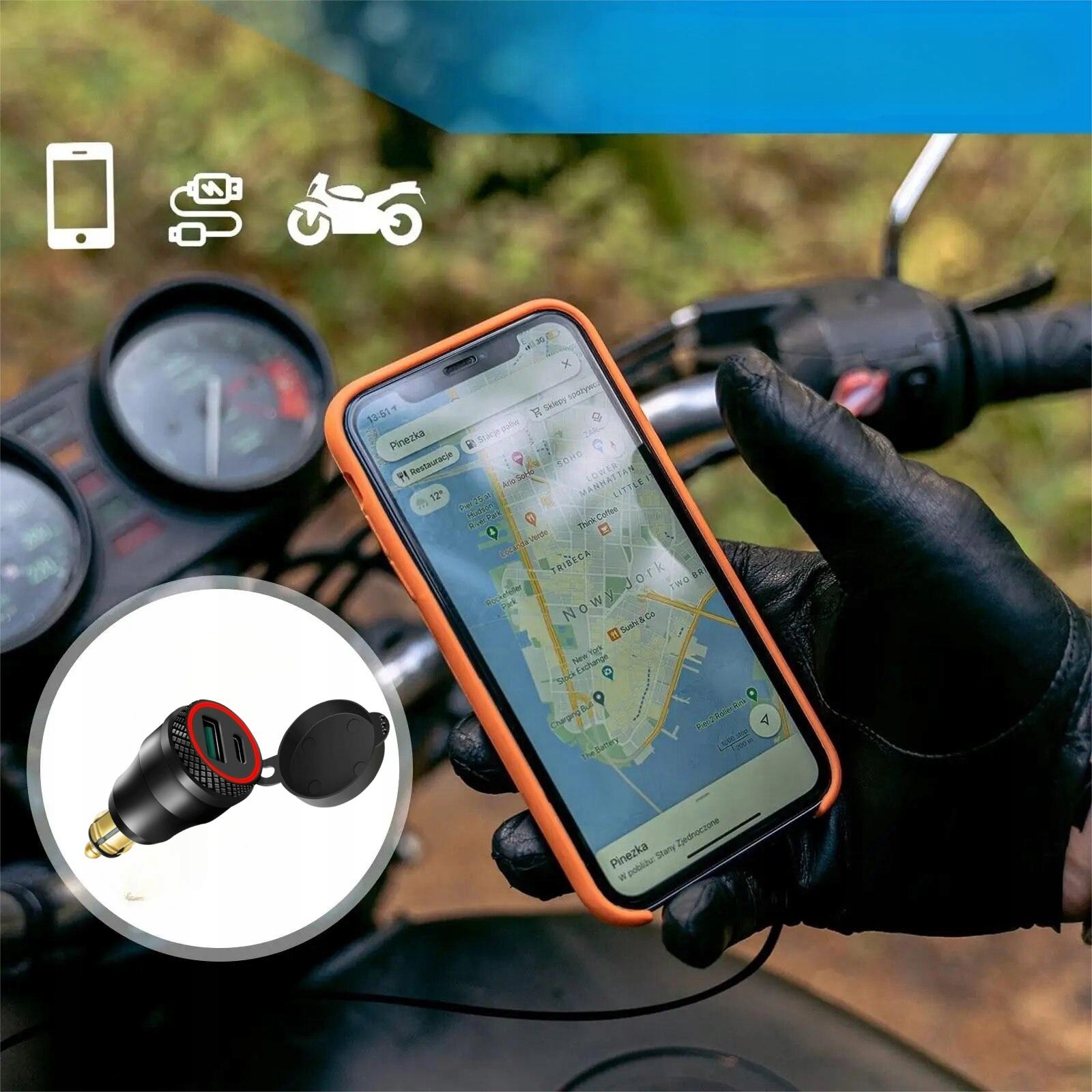 PD 3.0 USB C adapter do BMW motocykl DIN Hella EU Producent bez marki