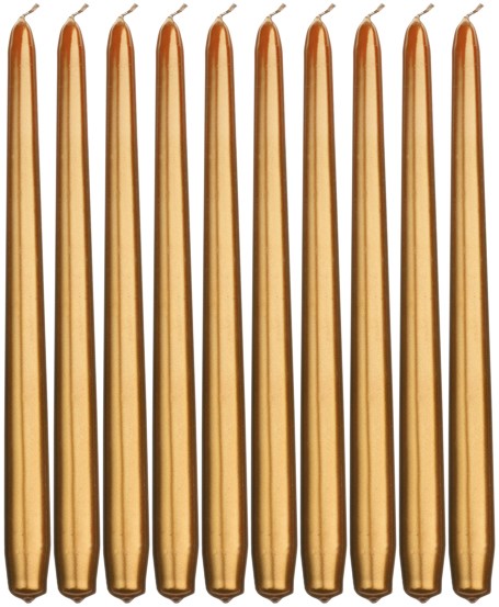 ŚWIECZKI ŚWIECE STOŁOWE STOŻKOWE ZŁOTE METALIZOWANE ŚWIECA 29 CM 10 SZT