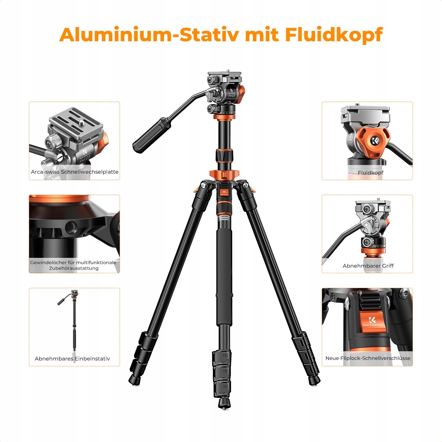 K&F CONCEPT Statyw Kamerowy 200cm Z Głowicą Fluidową I Monopodem — miniatura 5
