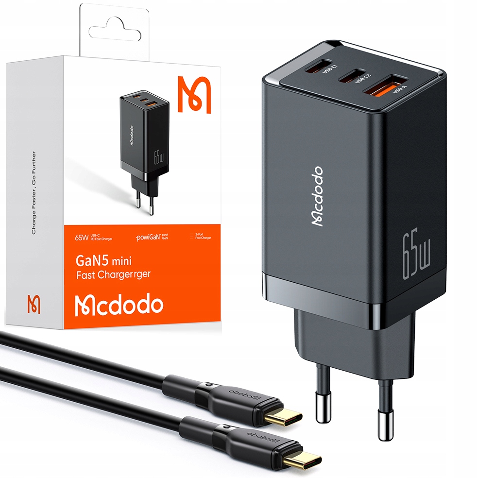 McDodo Ładowarka Szybka 67W z 3x Usb-c Pd i Kablem 2m Czarna