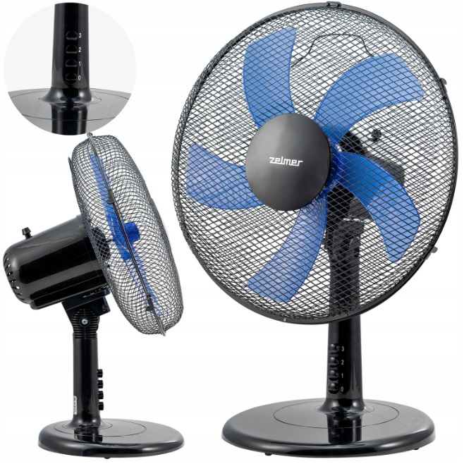 Wentylator Biurkowy Zelmer ZTF0300 Wiatrak 30CM Oscylacja 3 Prędkości