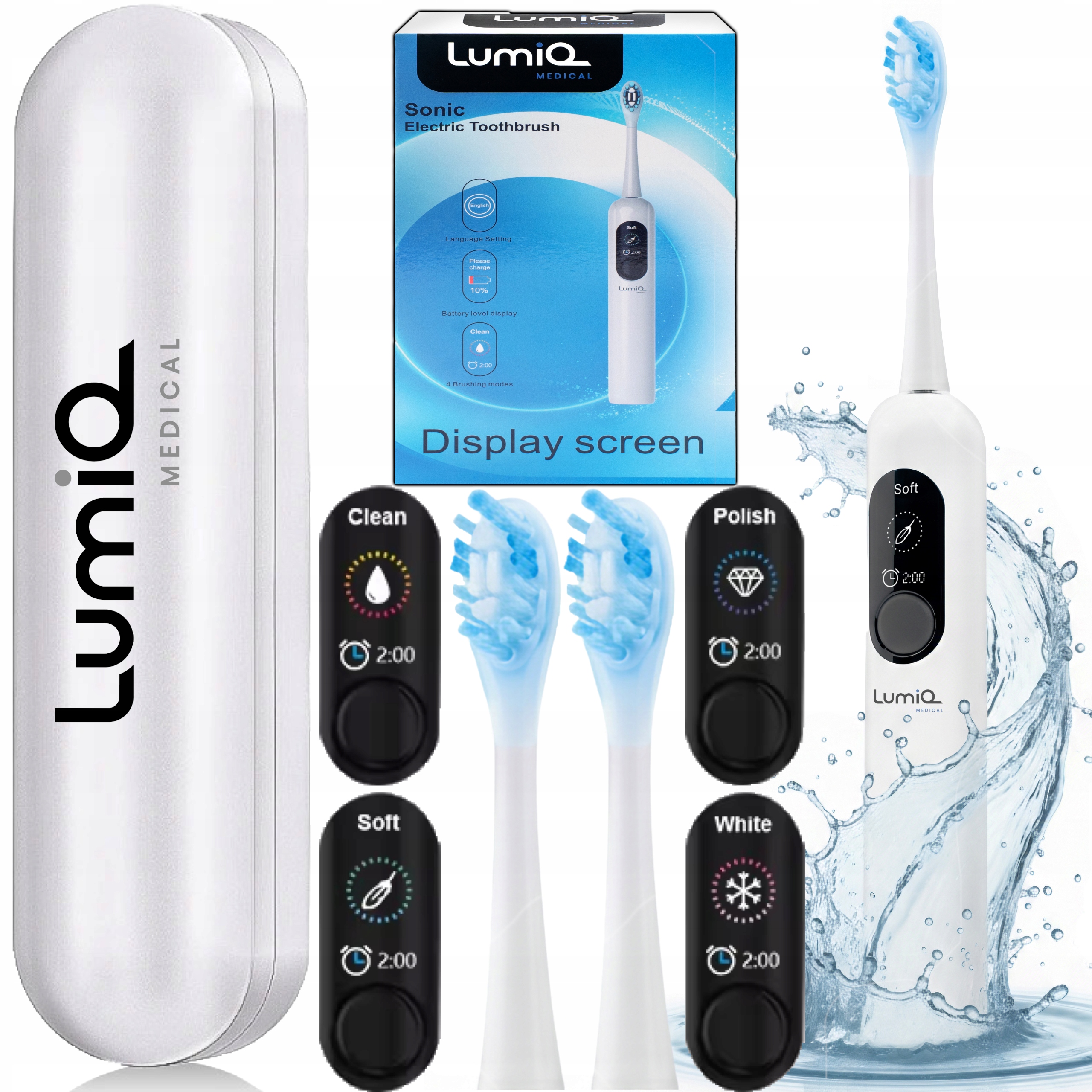 Szczoteczka Soniczna do Zębów Elektryczna Wybielająca Końcówki, Etui +LCD