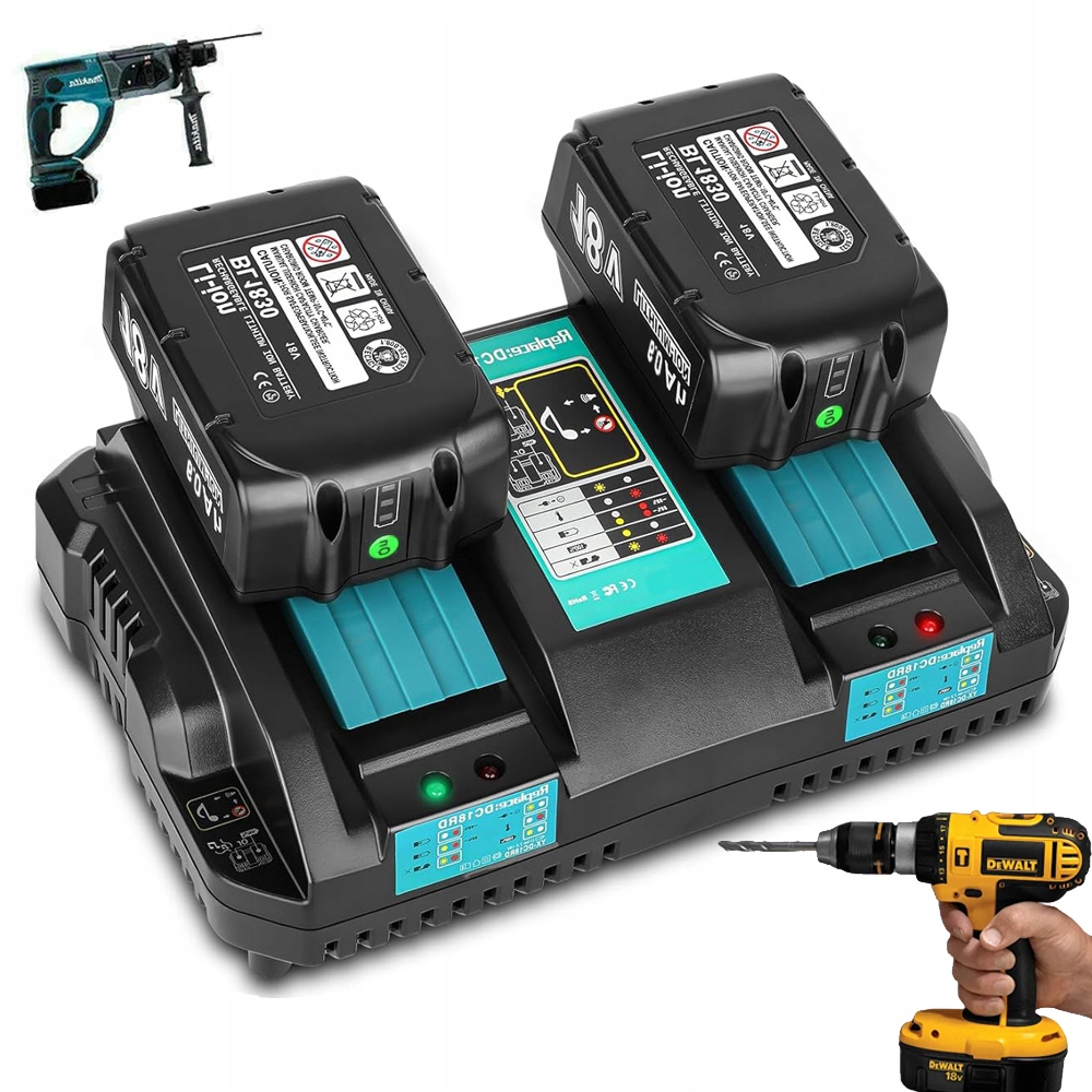 Bateria 18V 6.0AH Z Ładowarką Podwójną DC18RD Do Narzędzi Makita Bl Serii