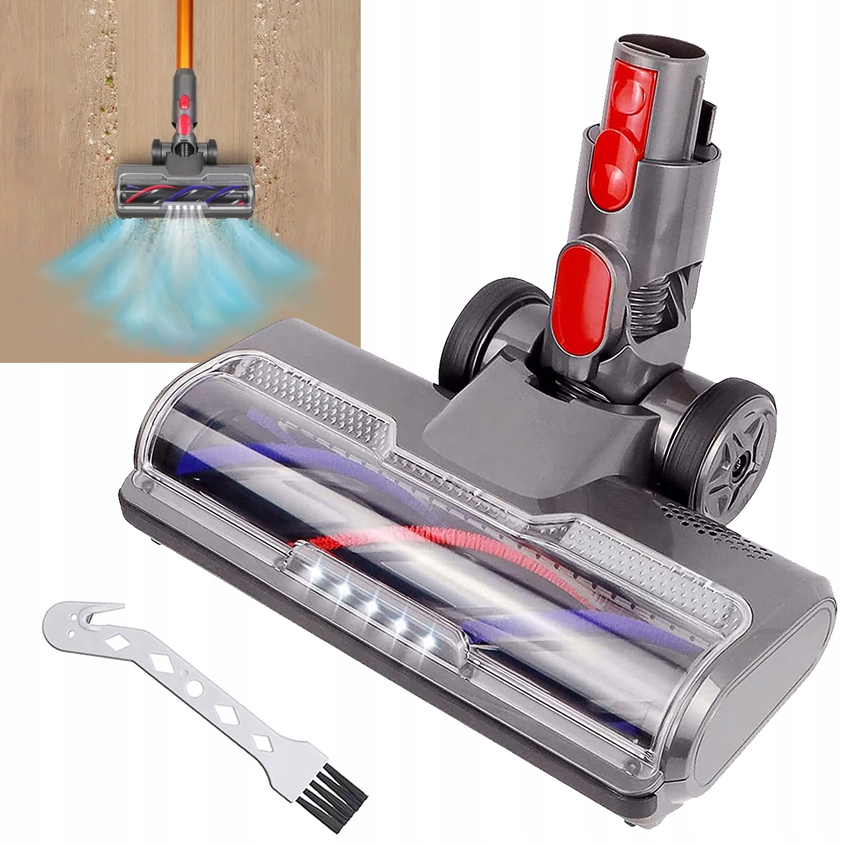 Samoczyszcząca szczotka Turbo z 5LED do odkurzacza Dyson V7 V8 V10 V11 V15