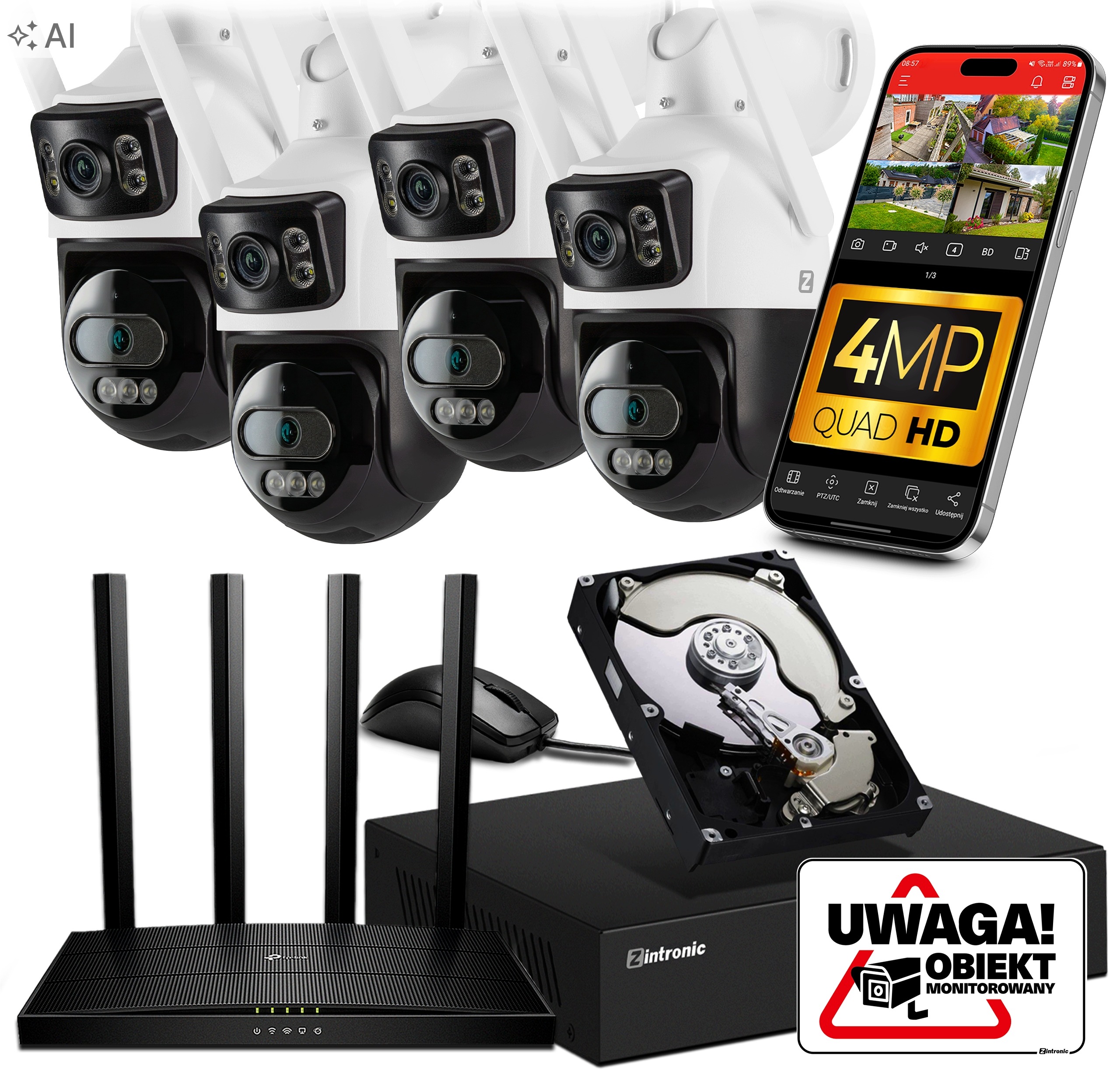 Sada Ip Monitorovania WiFi 4xKAMERA P44 Vonkajšia otočná WiFi 2x4MPx