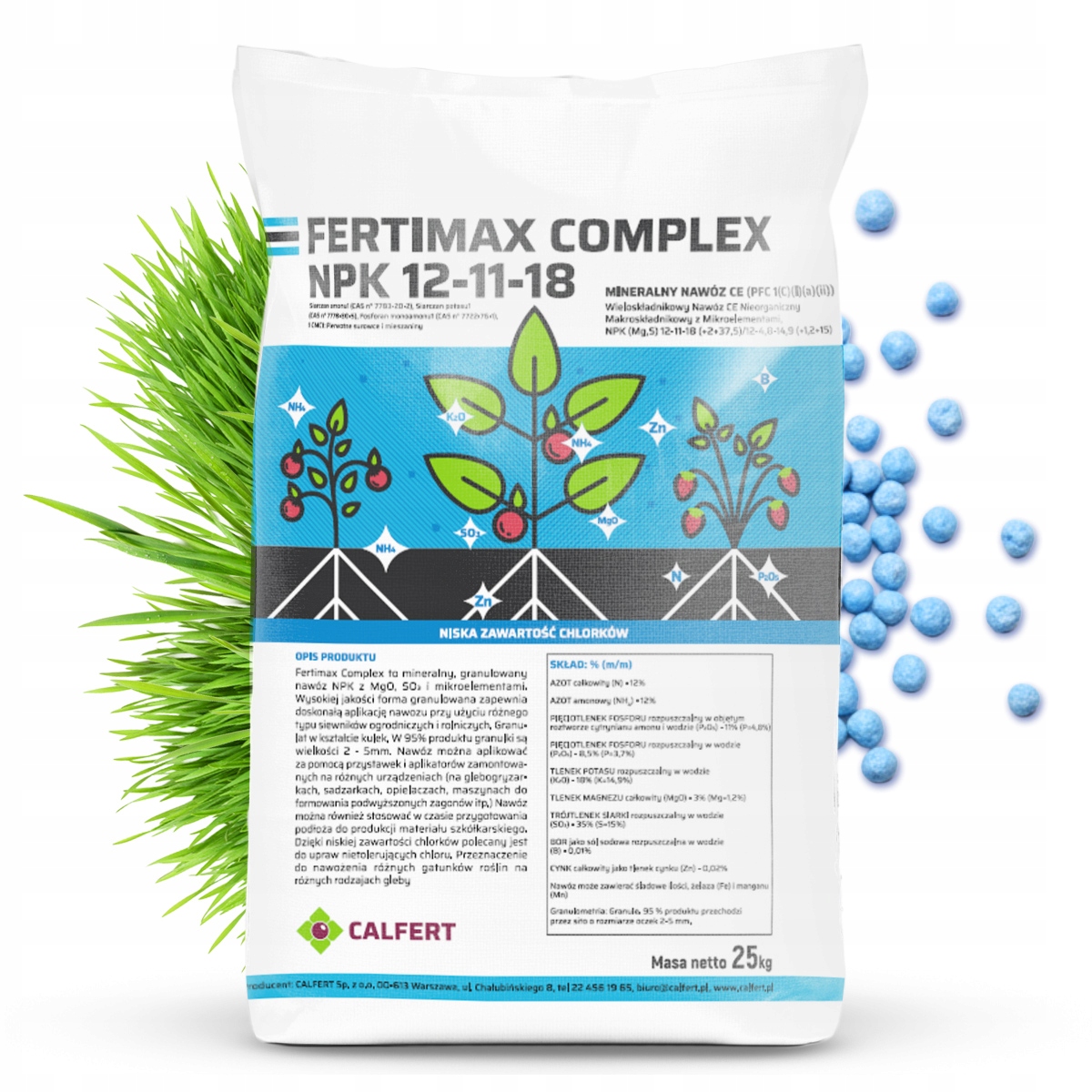 Granulowany Nawóz Npk Do Trawy I Ogrodu Fertimax Complex 12-11-18 25 Kg