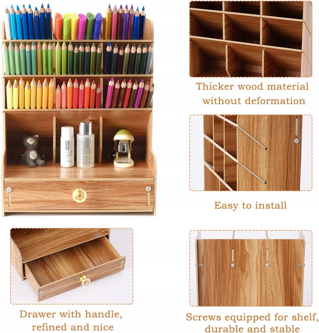 ORGANIZER NA BIURKO WIELOFUNKCYJNY 9 PRZEGRÓDEK Kolor Odcienie brązu i beżu