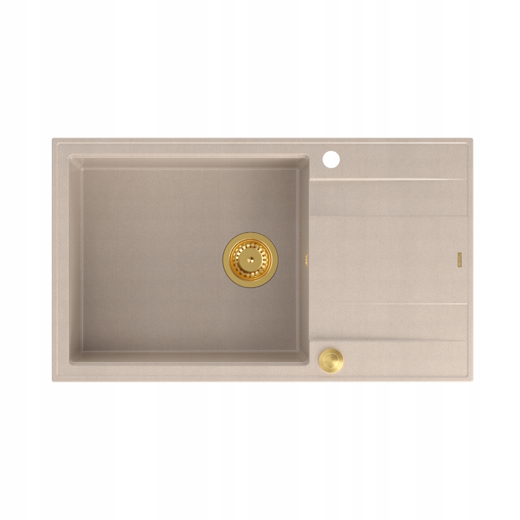 Quadron Evan 136XL 1-komorový drez 86x50x21 cm Béžový so sifónom Zlatý