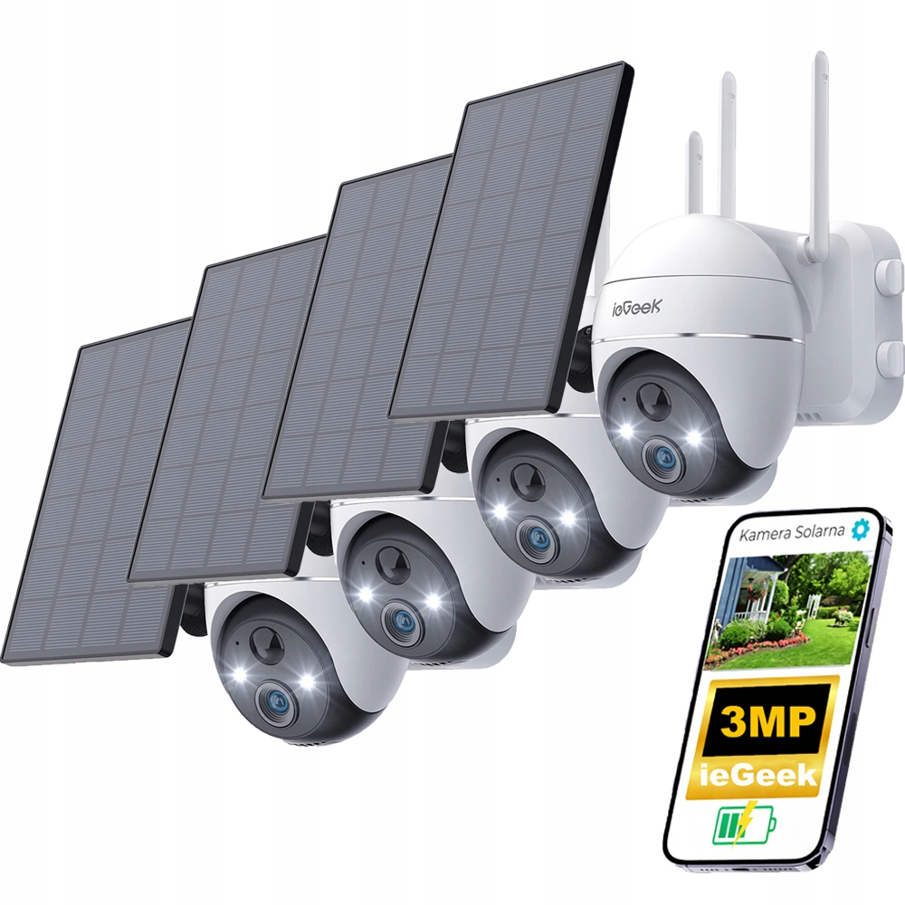 4 kusy Solární venkovní kamera Ip Wifi Bezdrátový otočný zoom 4x