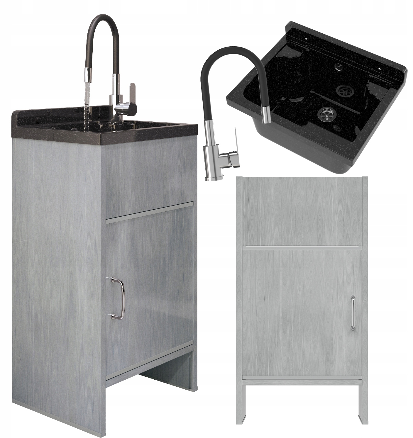 Technický Dřez Technický Dřez Černá Nádrž Loma Skříňka Pvc Baterie Sada