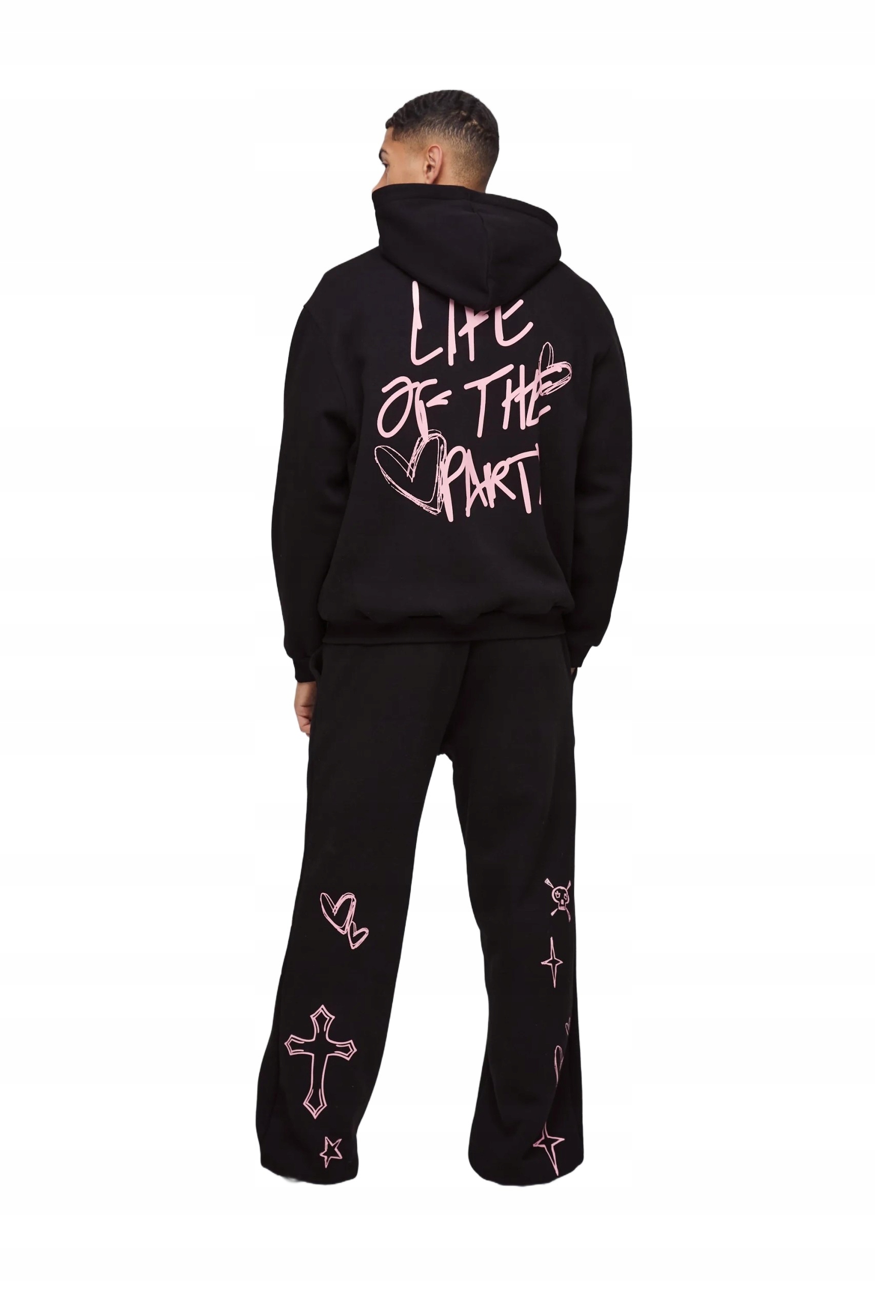 Boohooman Černý Teplákovka Pánský S Kapucí S Potiskem Růžový L Z3A