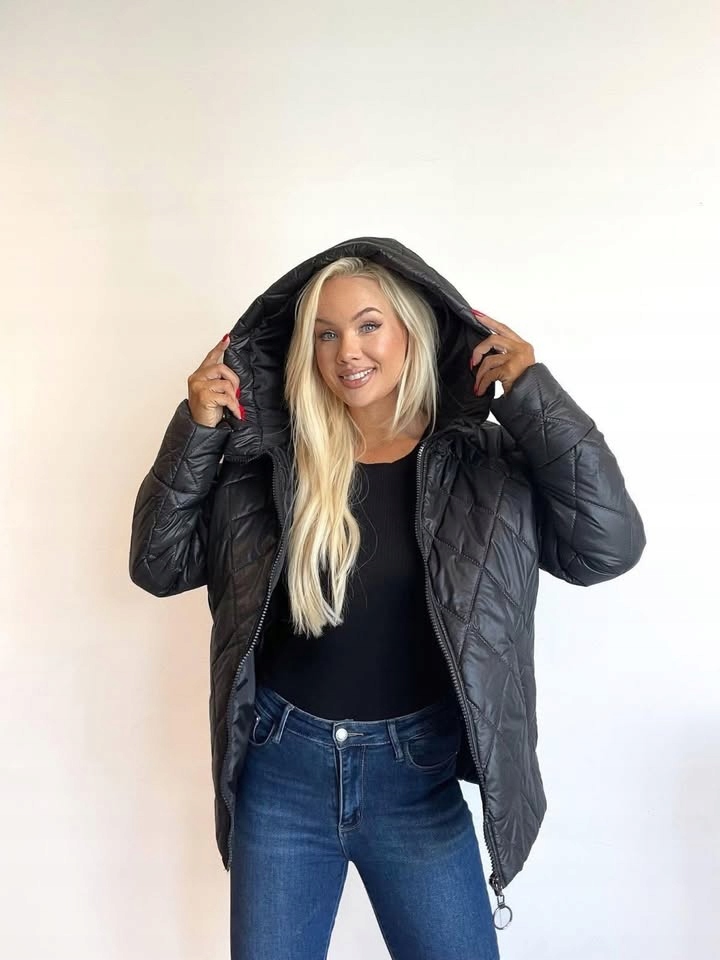 Prošívaná bunda s kapucí, černá, plus size, velikost 6XL