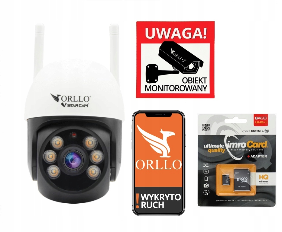 Kamera Orllo Z16 Otočný alarm Ip 3MP Karta 64 napájecí adaptér