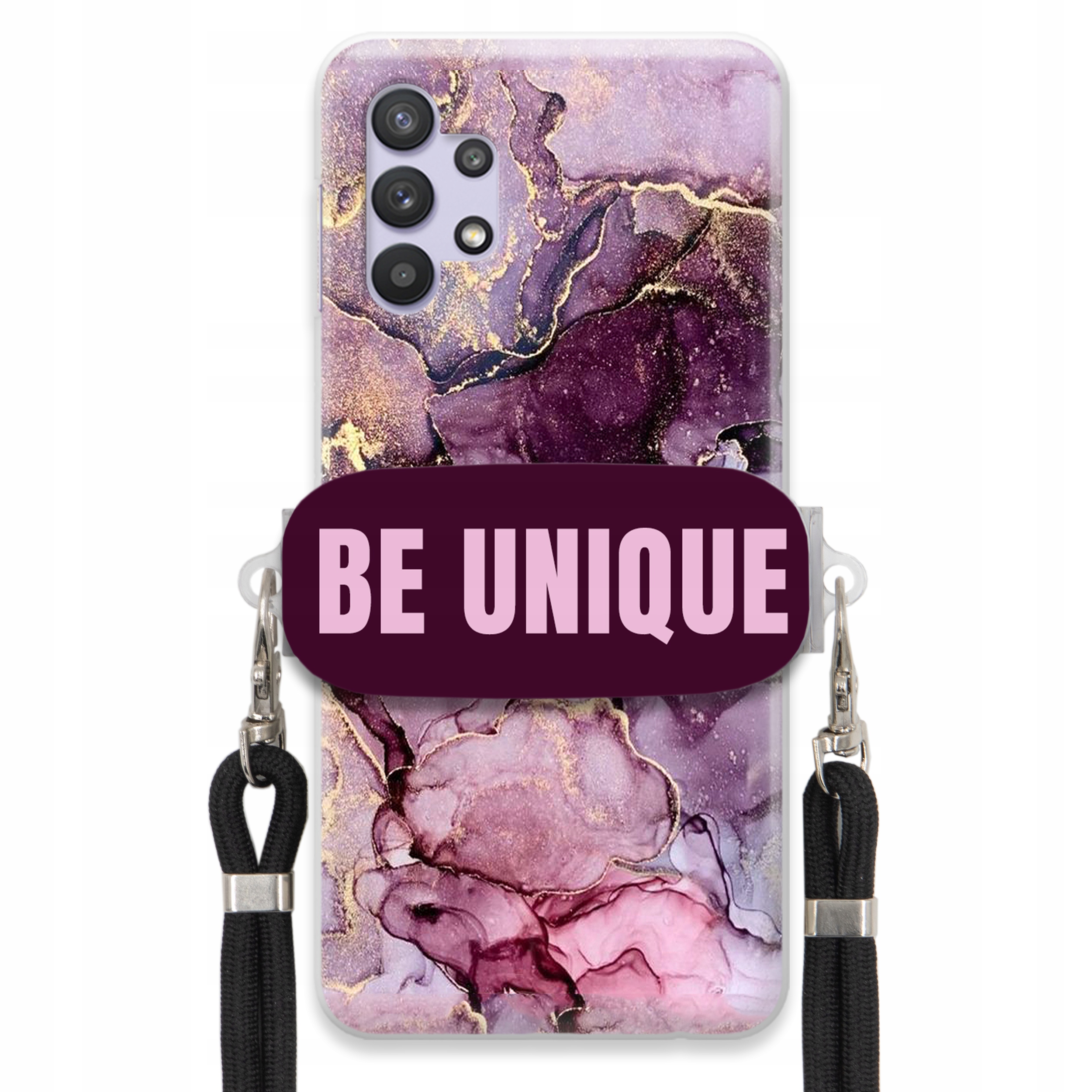 Prémiové puzdro pre Samsung A32 držiak na šnúrku Čierny fialový mramor