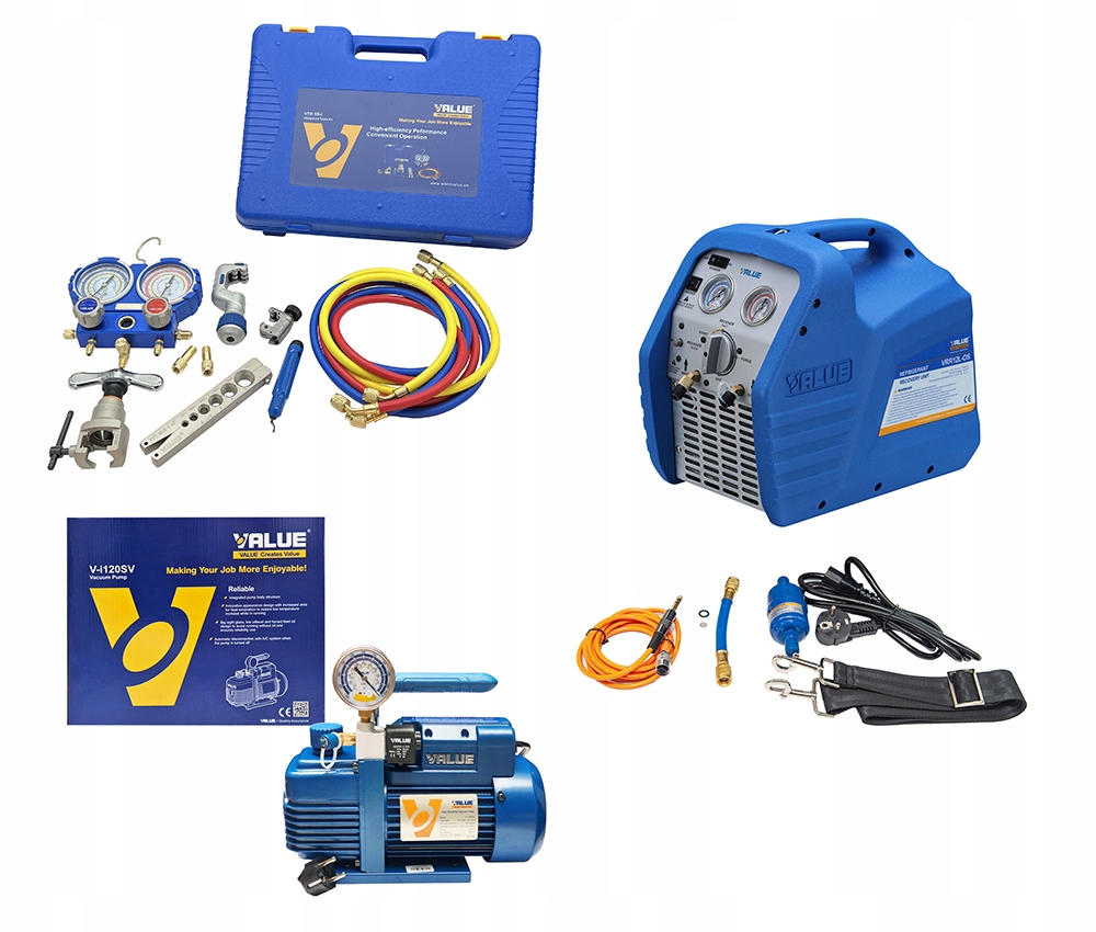 Rekuperačná stanica VRR12L-R32 Vákuová pumpa V-i120SV Sada nástrojov Vtb